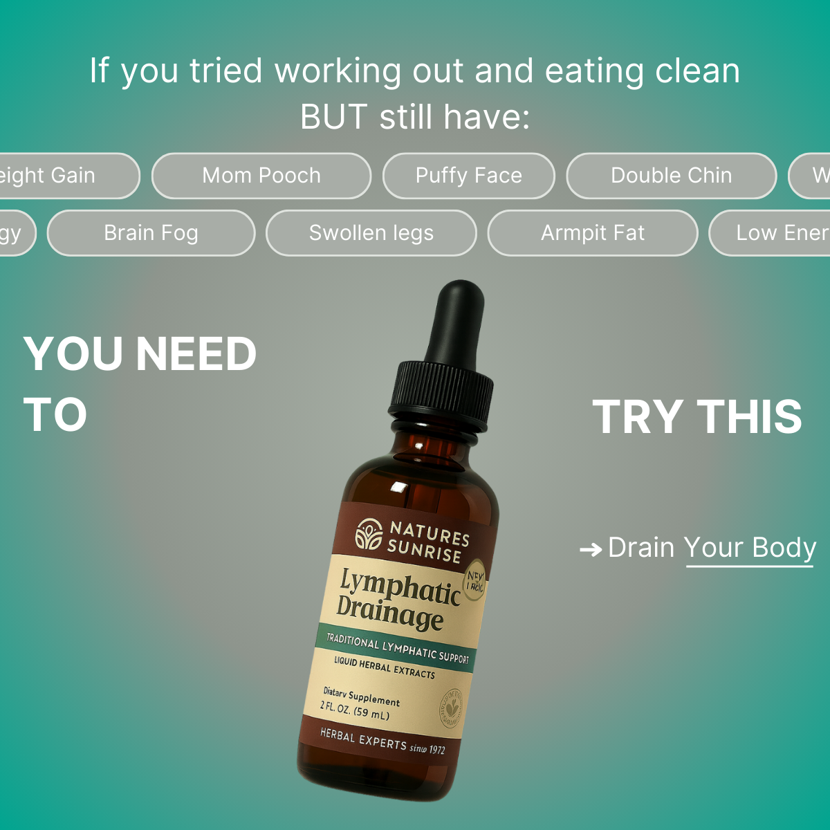 Naturesunrise Facebook ad: Don’t Blame Your Body, Fix Your Lymph System First.