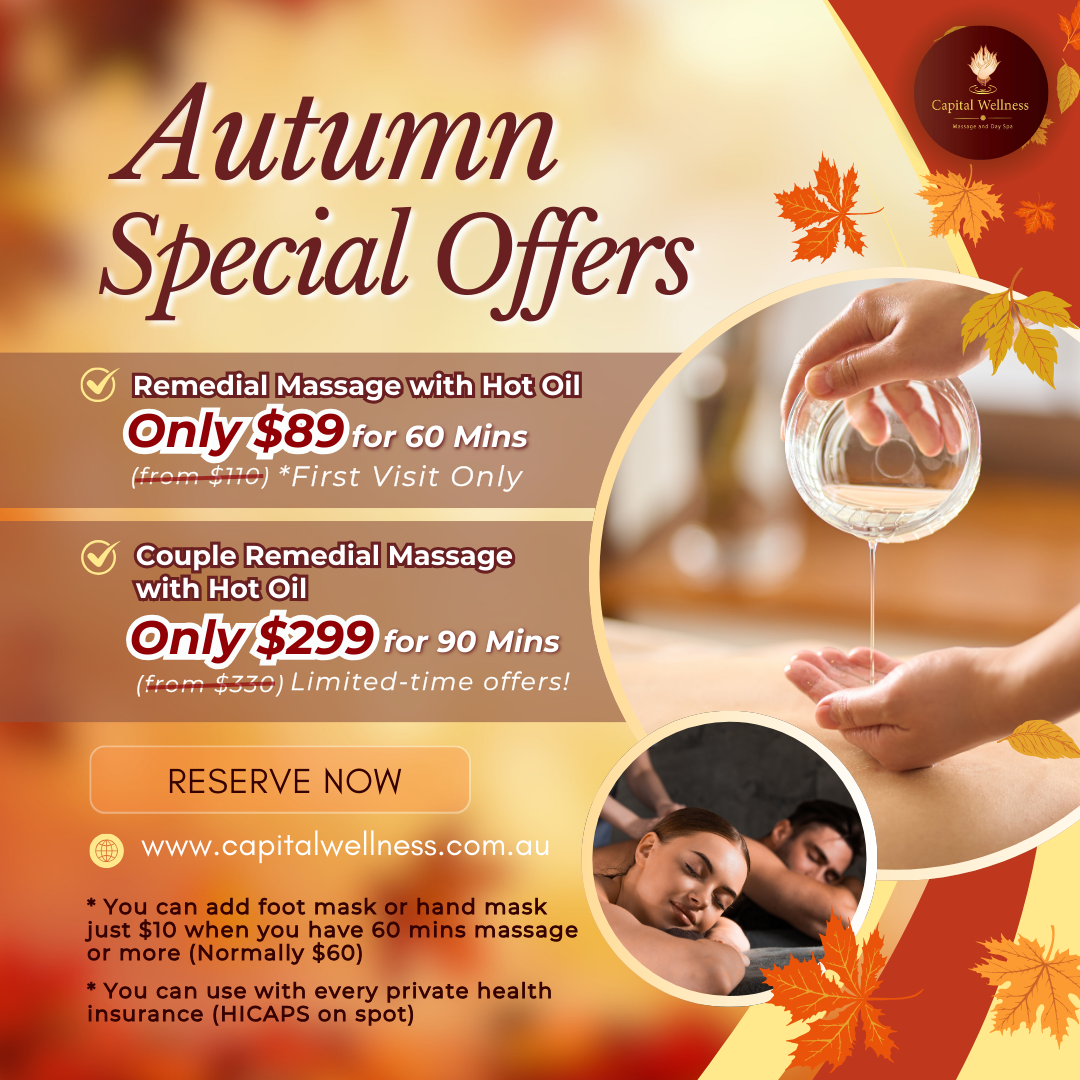 Capital Wellness Massage Facebook ad: Autumn Specials: Save up to $30!