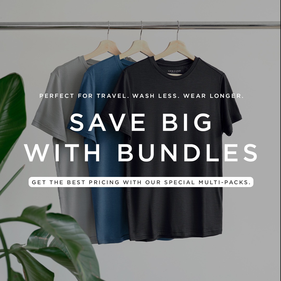 Unbound Merino Facebook ad: Pack Less. Travel More.