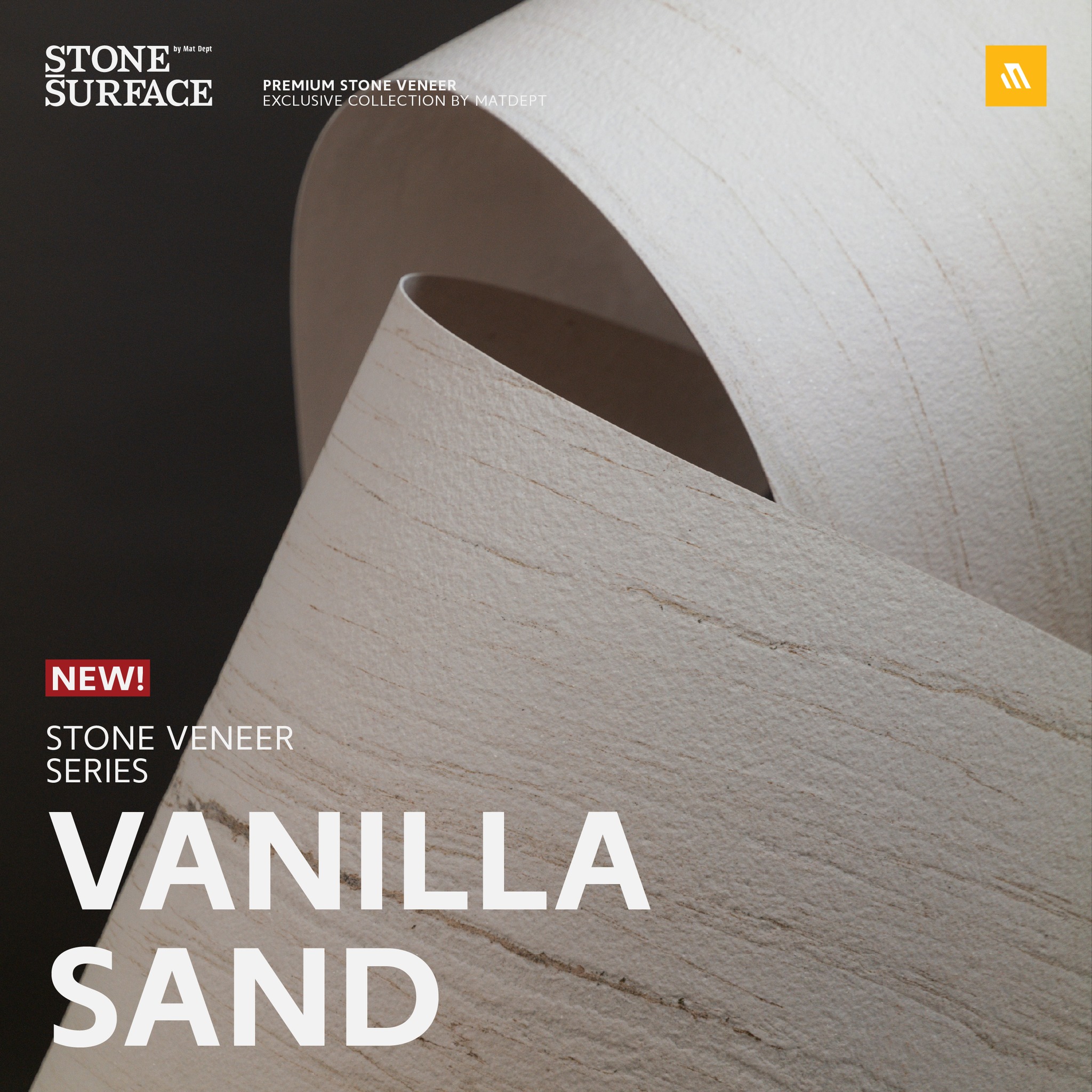 Stonesurface Facebook ad: VANILLA SAND แผ่นวีเนียร์หินอ่อน ลวดลายใหม่ล่าสุด!