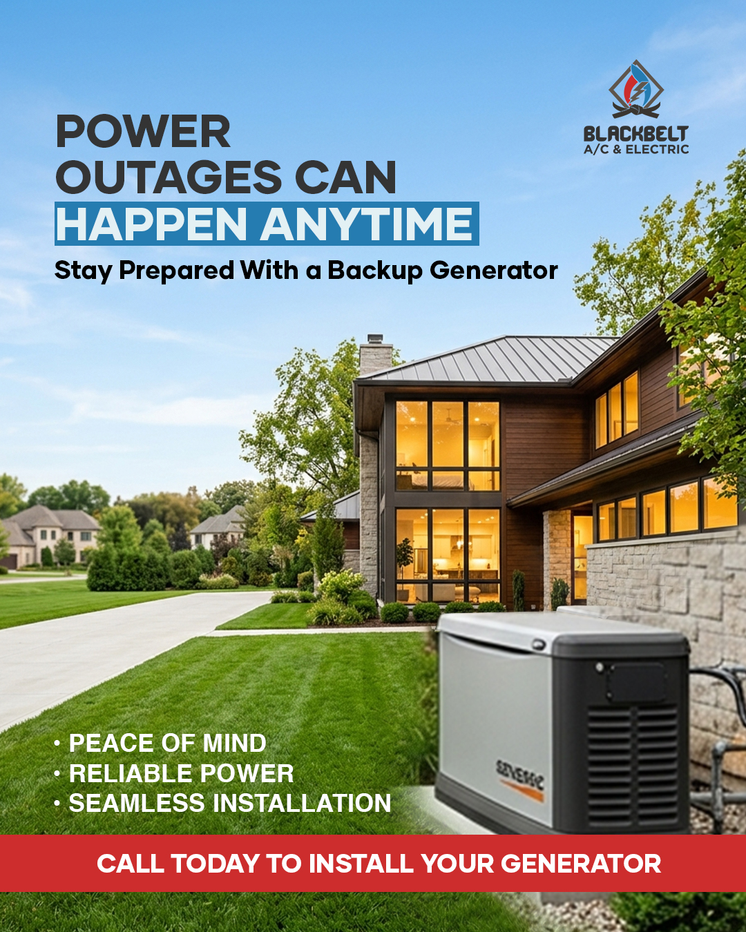 Blackbelt AC Heating and Electric Facebook ad: Call today and get your work done!