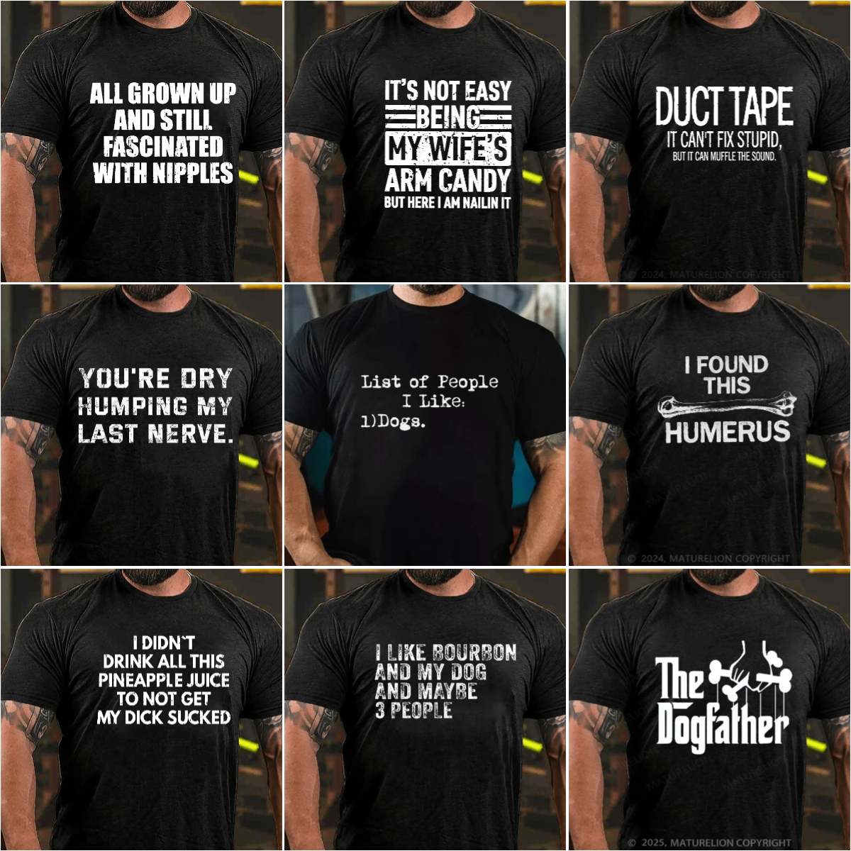 Maturelion Funny Clothing Facebook ad: Every shirt = a punchline.