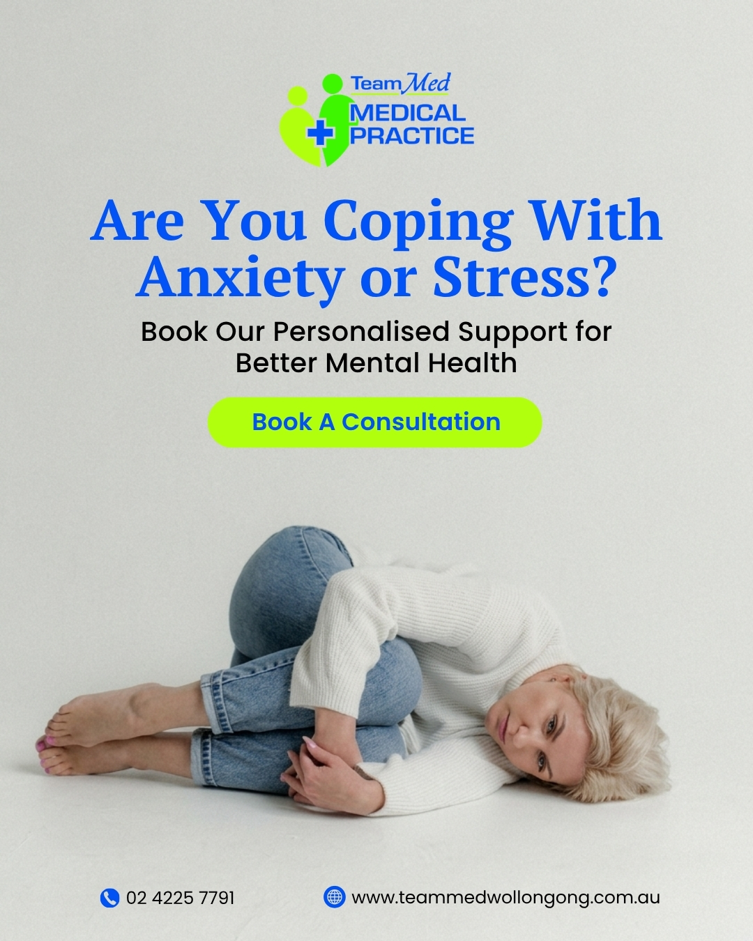 TeamMed Medical Practice Wollongong Facebook ad: Anxiety & Stress Support Wollongong
