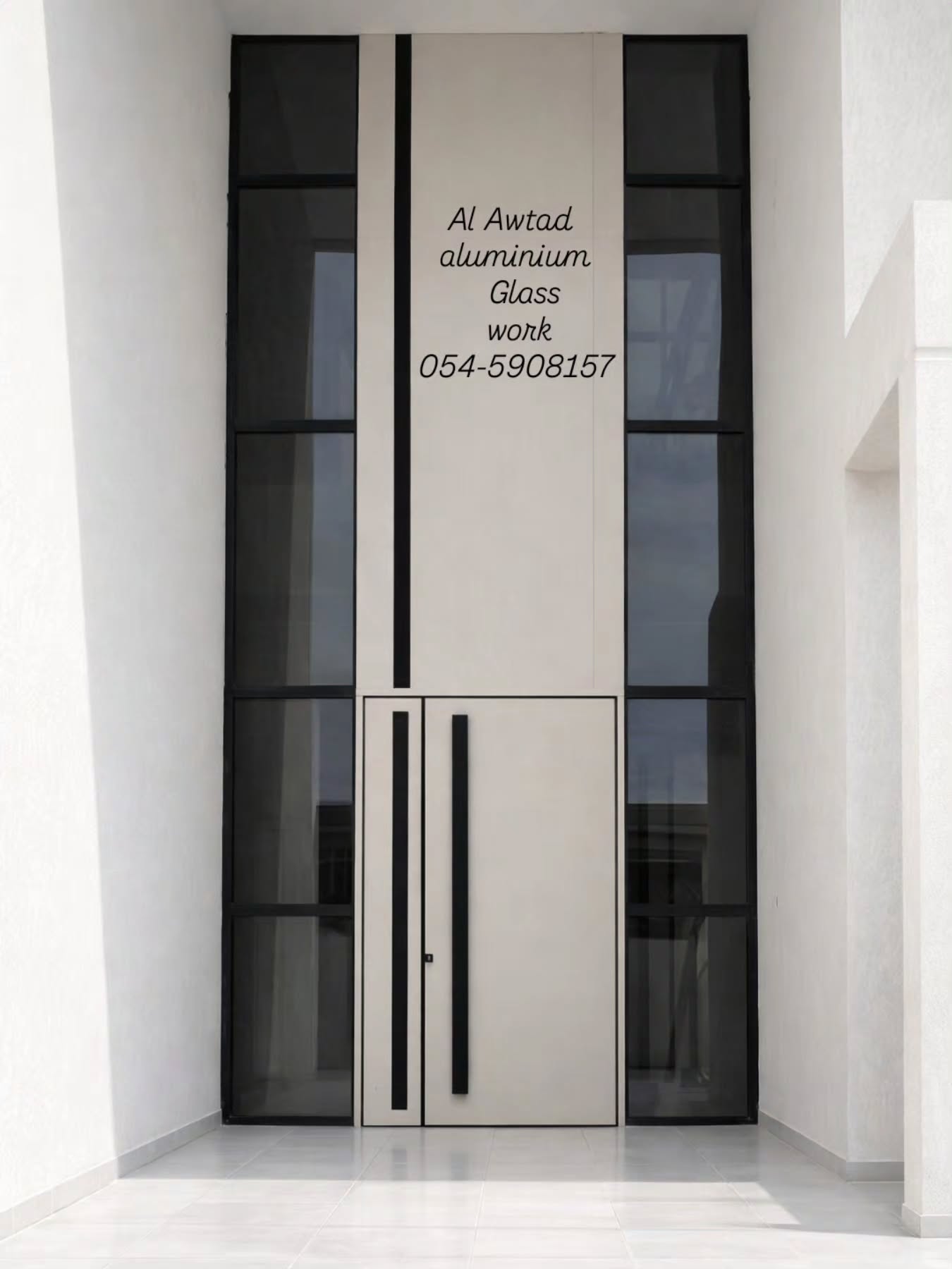 Al Awtad Aluminum UAE Facebook ad: Luxury Double Height Modern Door with glass design