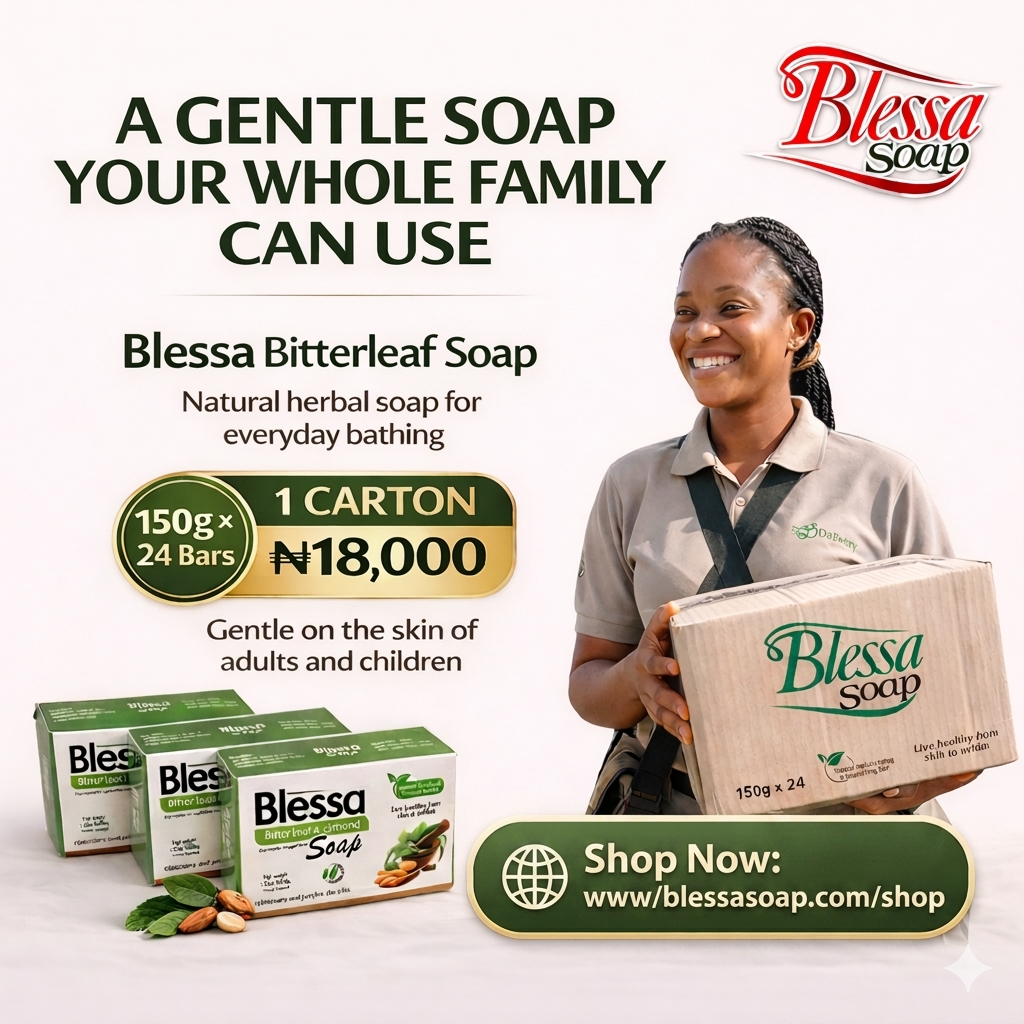 Blessa soap Facebook ad: Blessa Bitterleaf Natural Bathing Soap, ₦18,000 Per Carton…
