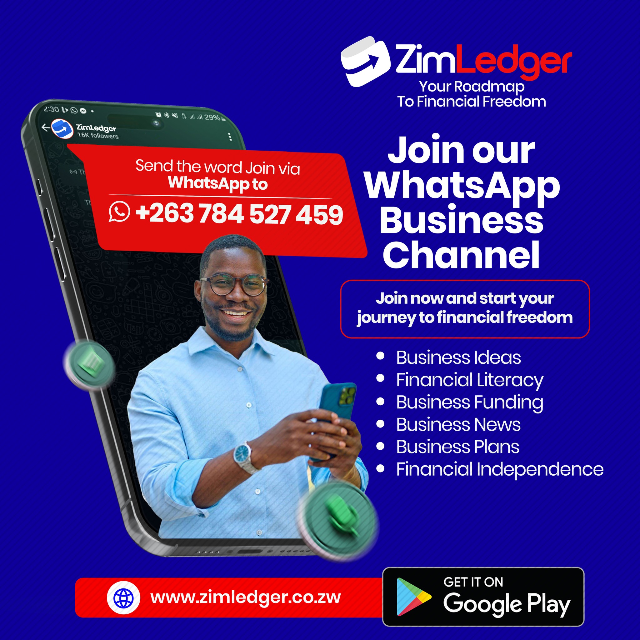 ZimLedger Facebook ad: Join our Whatsapp Business Channel Now for Business…