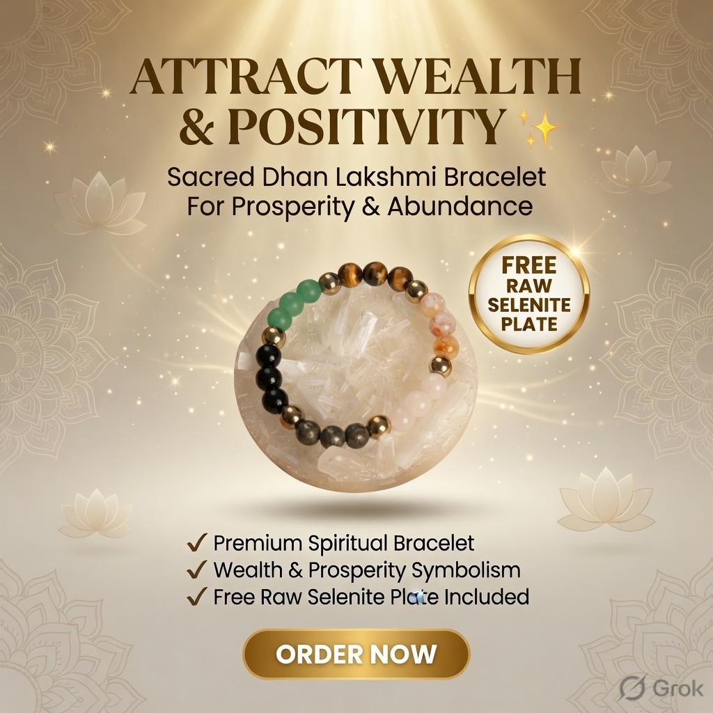 Gems Forever Facebook ad: Sacred Dhan Lakshmi Bracelet With Free Raw Selenite Plate…