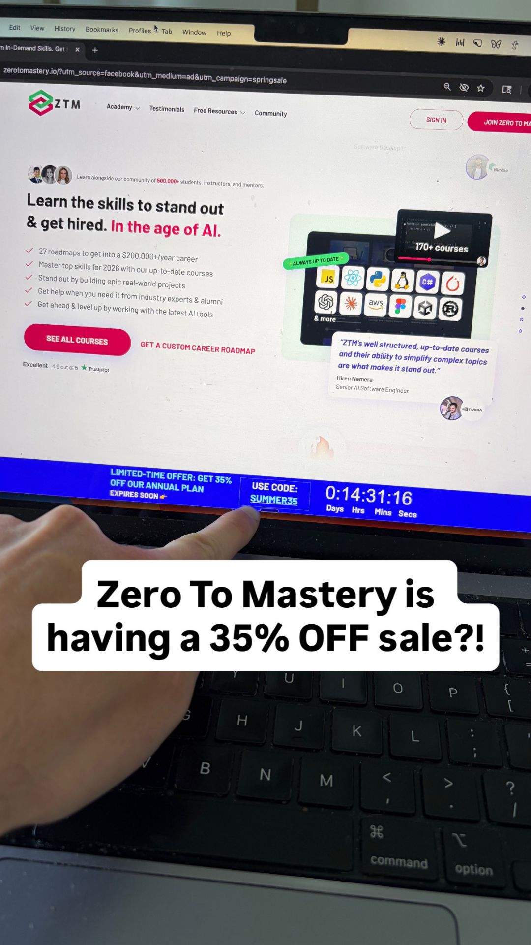 Zero To Mastery Facebook ad