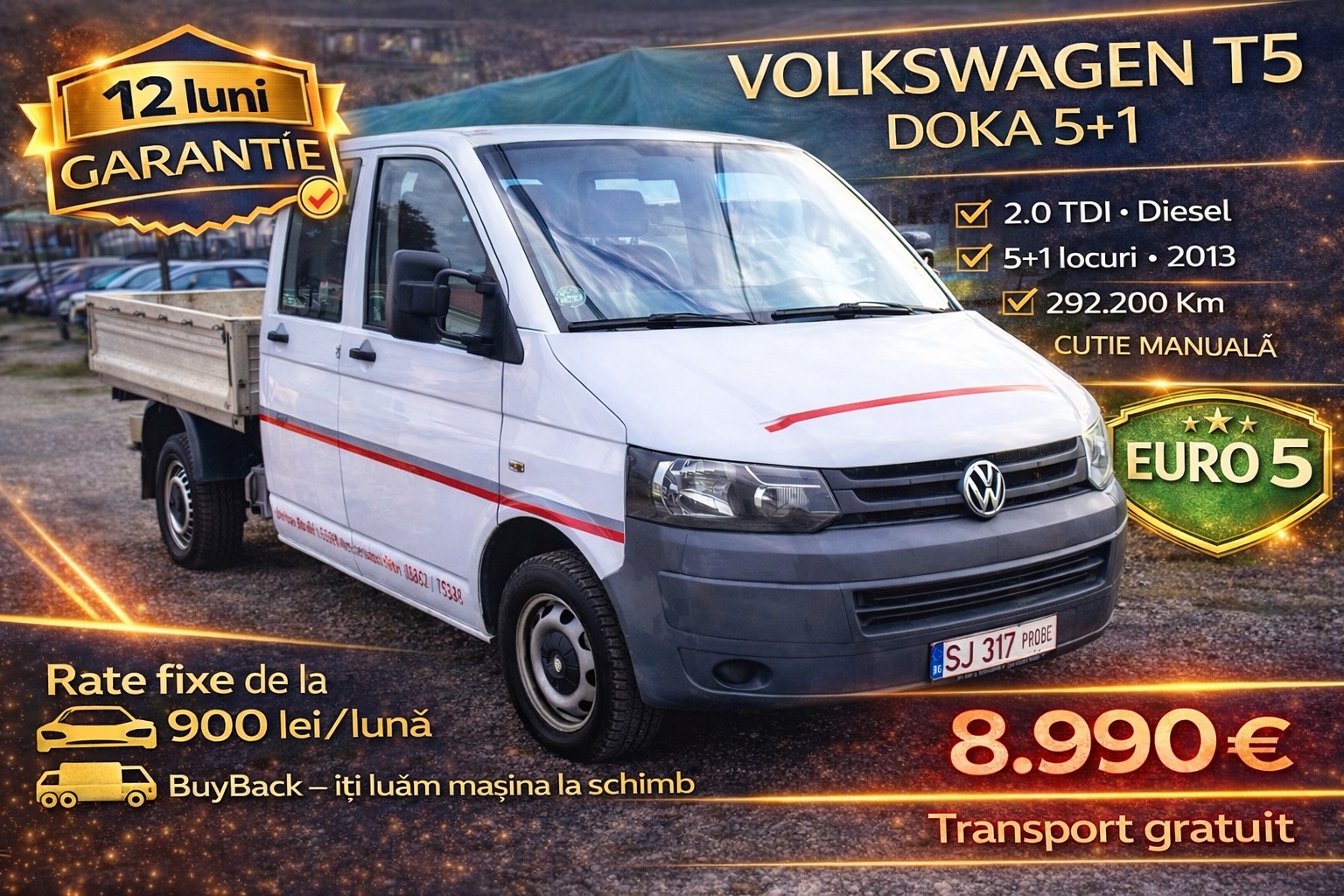 Adipol Automobile - Vanzari auto second-hand Facebook ad: VW T5 Doka 5+1 • 8.990€, Garanție 12 luni