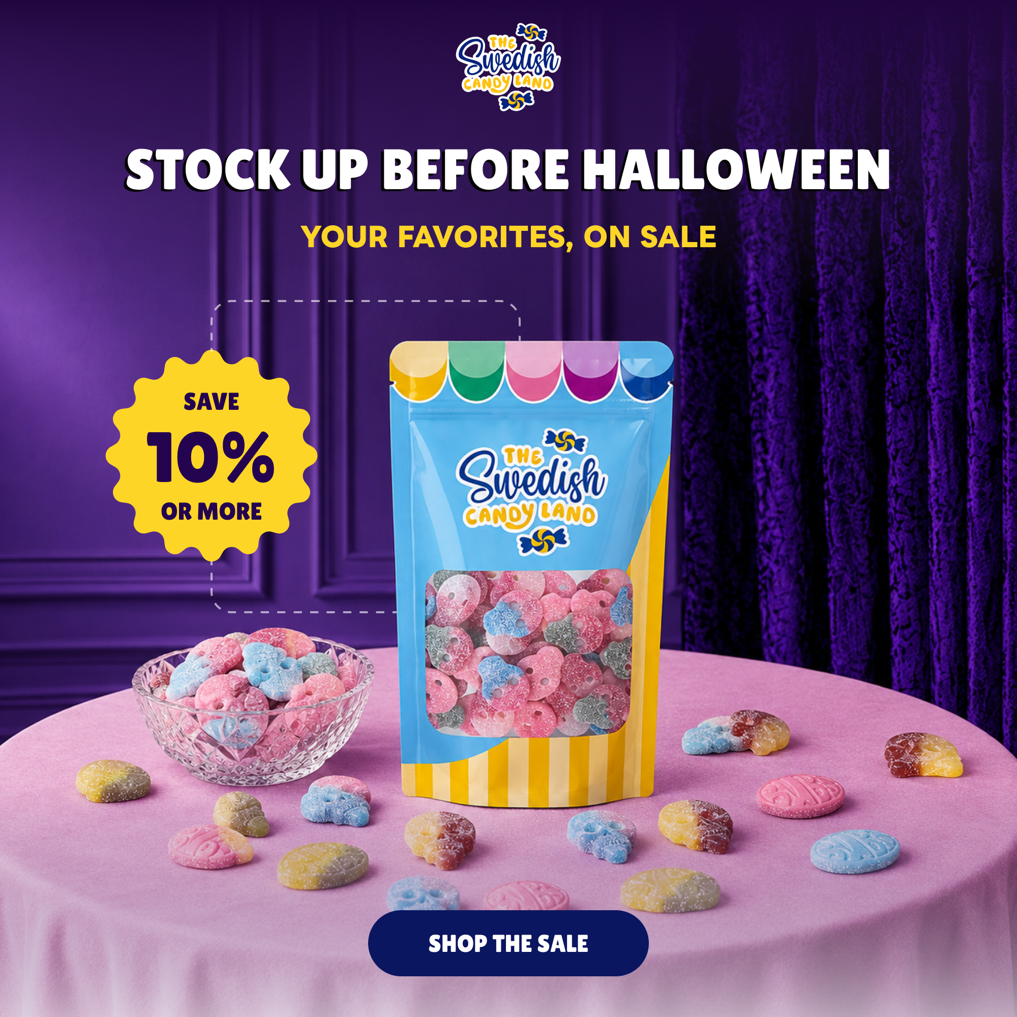 Swedish Candy Land Facebook ad: Save 10% or More on Spooky Favorites