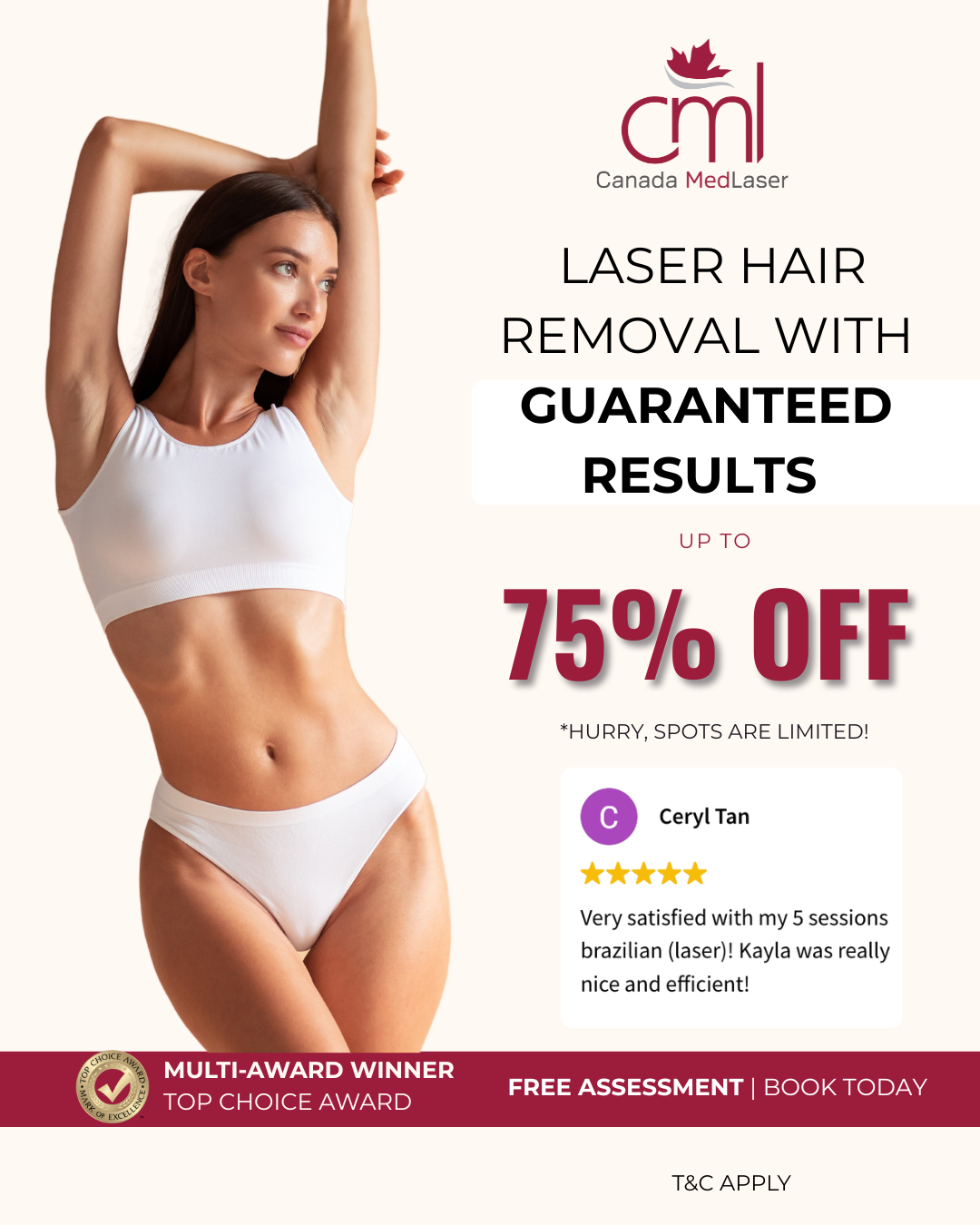 Canada MedLaser Clinics - Specials Facebook ad: Pain-Free Glow Free Consult, Claim Your Deal!