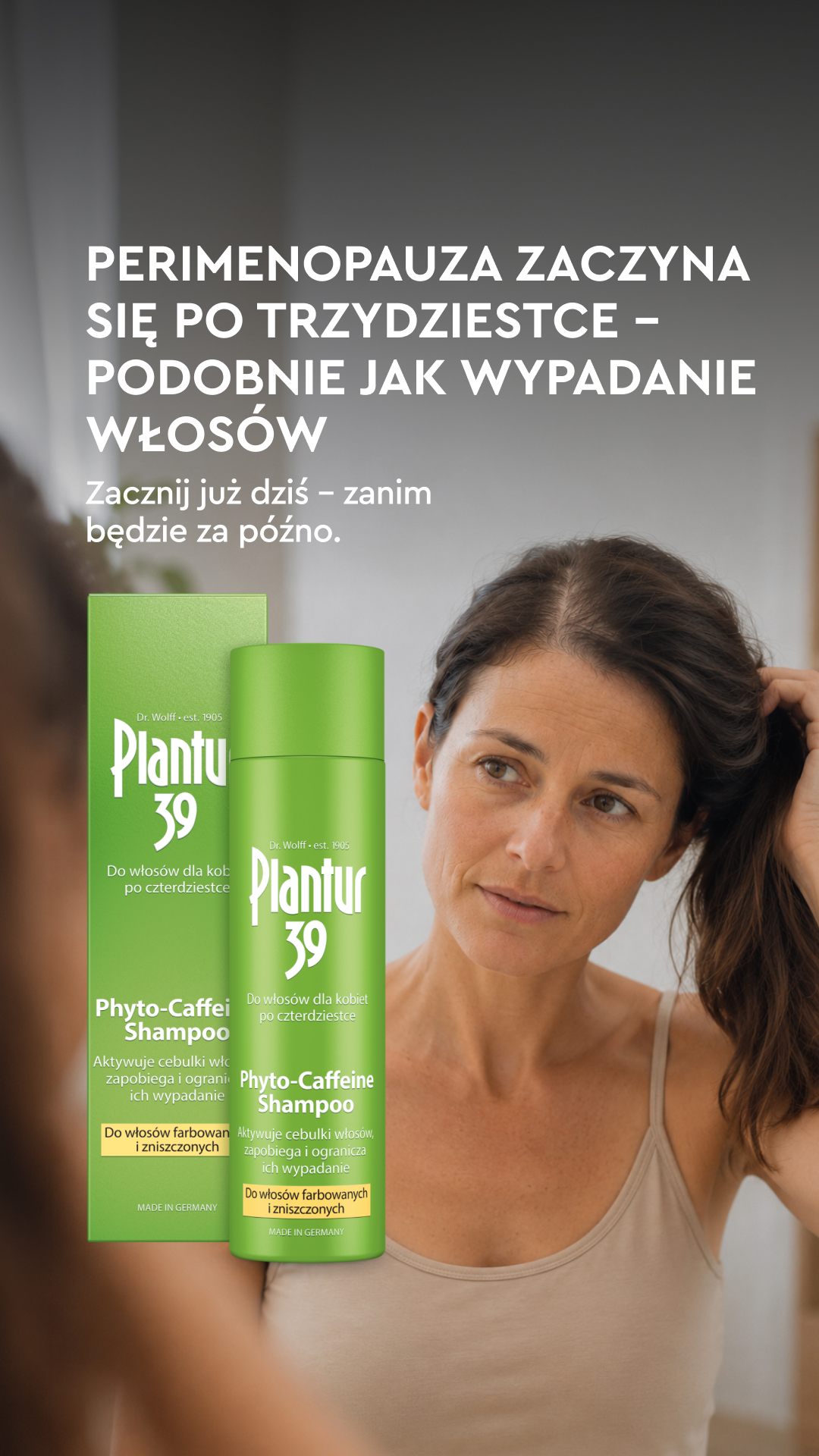 Plantur Facebook ad: Nie pozwól, aby menopauza odbiła się na Twoich włosach.