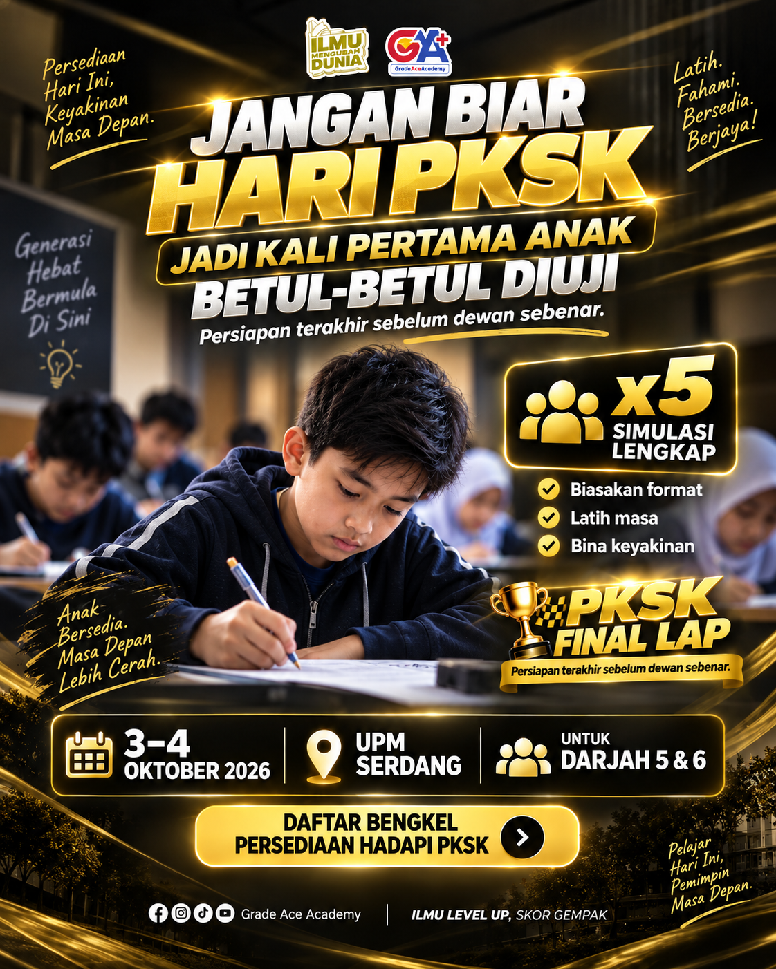 Grade Ace Academy Facebook ad: 5X Simulasi Sebelum PKSK Sebenar