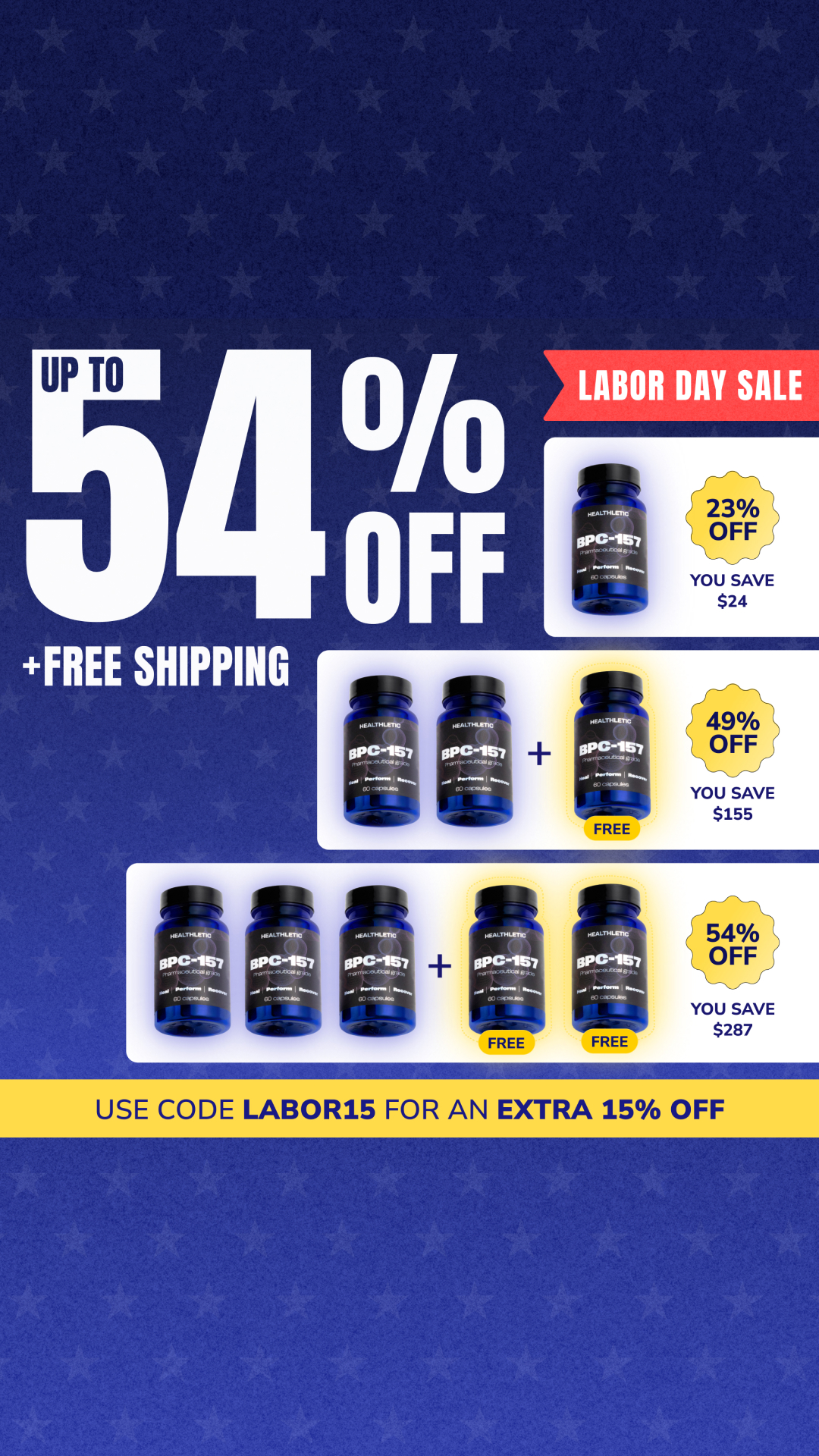 Healthletic US News Facebook ad: Extra 15% off with code: LABOR15