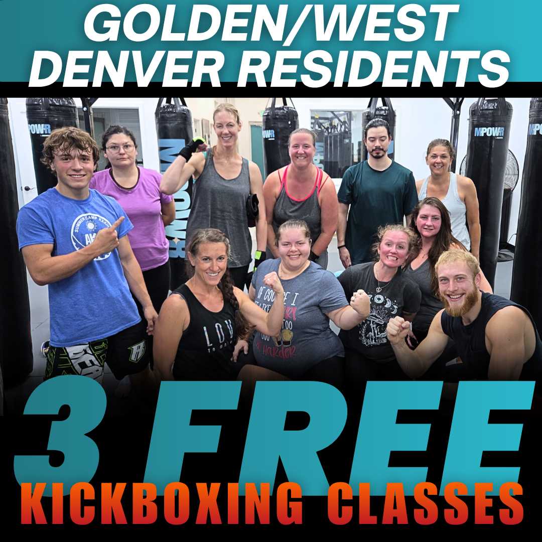 MPOWR Kickboxing Facebook ad: 3 FREE CLASSES