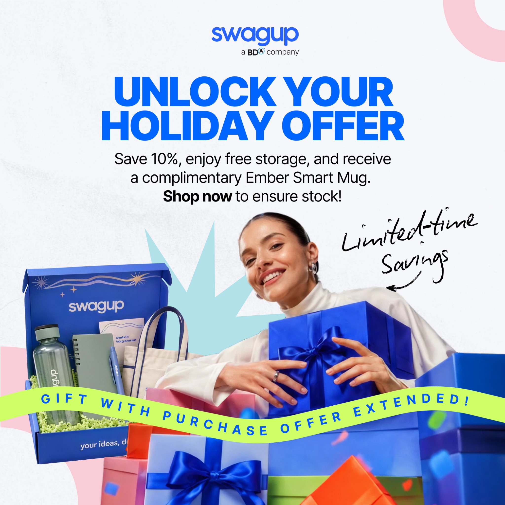 SwagUp Facebook ad: From summer conferences to winter celebrations, keeping…