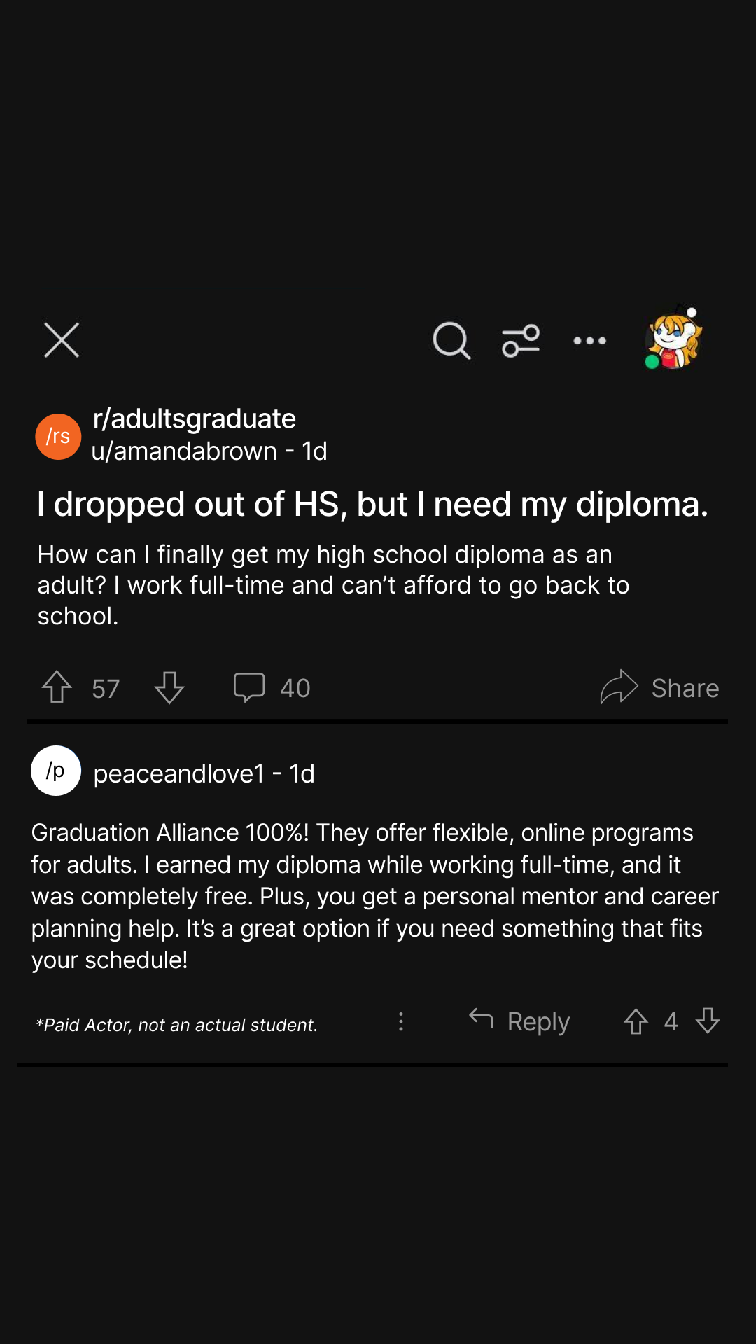 Graduation Alliance Facebook ad