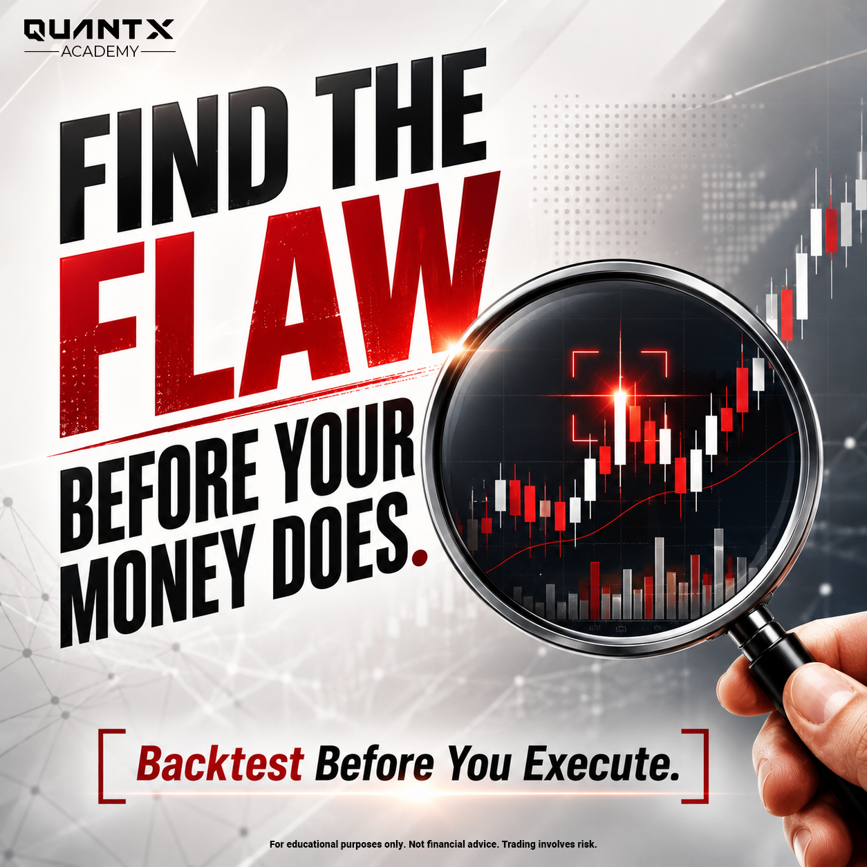 QuantX Academy Facebook ad: Build Better Strategies With Backtesting.
