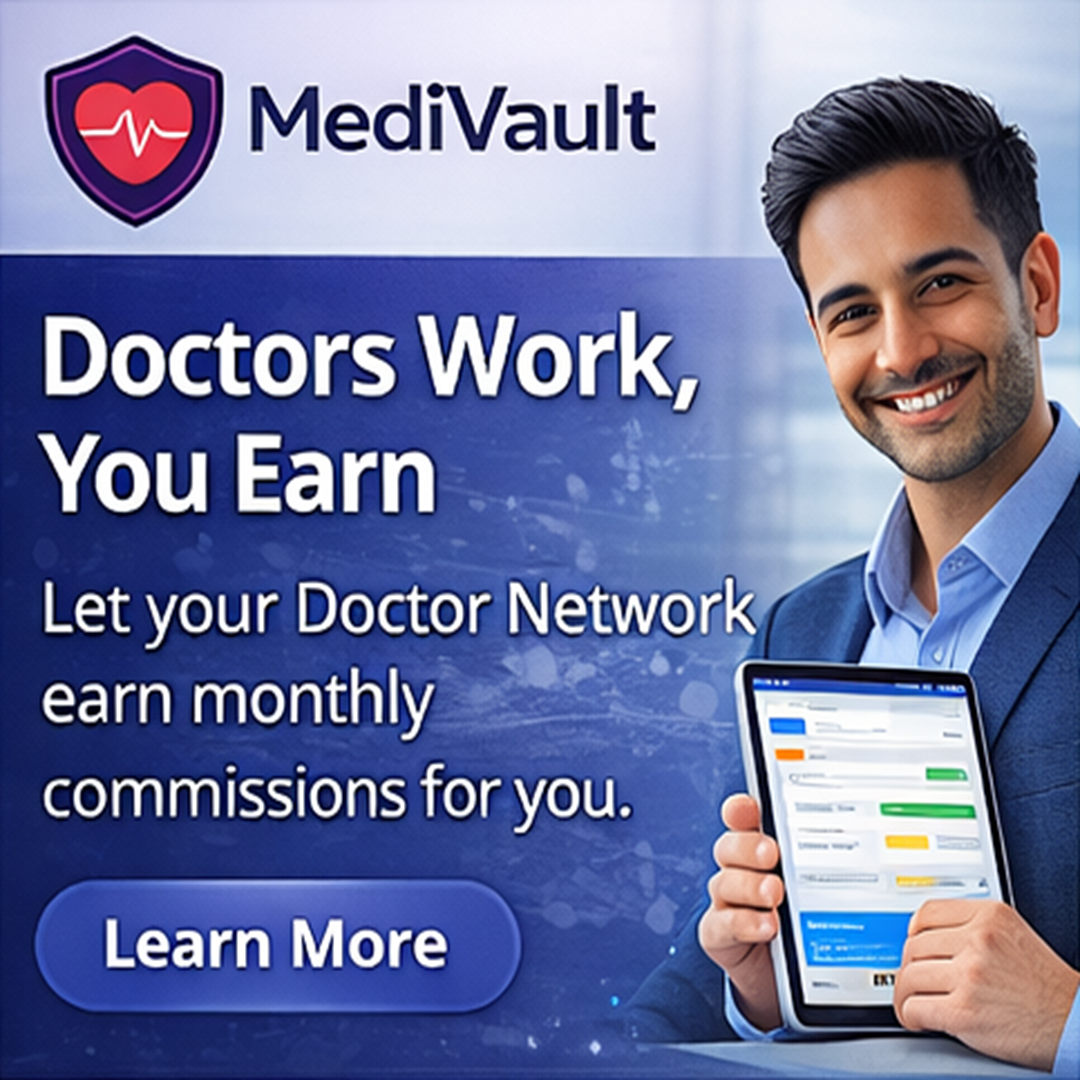 MediVault Facebook ad: Earn Income by Connecting Doctors to MediVault (Free…