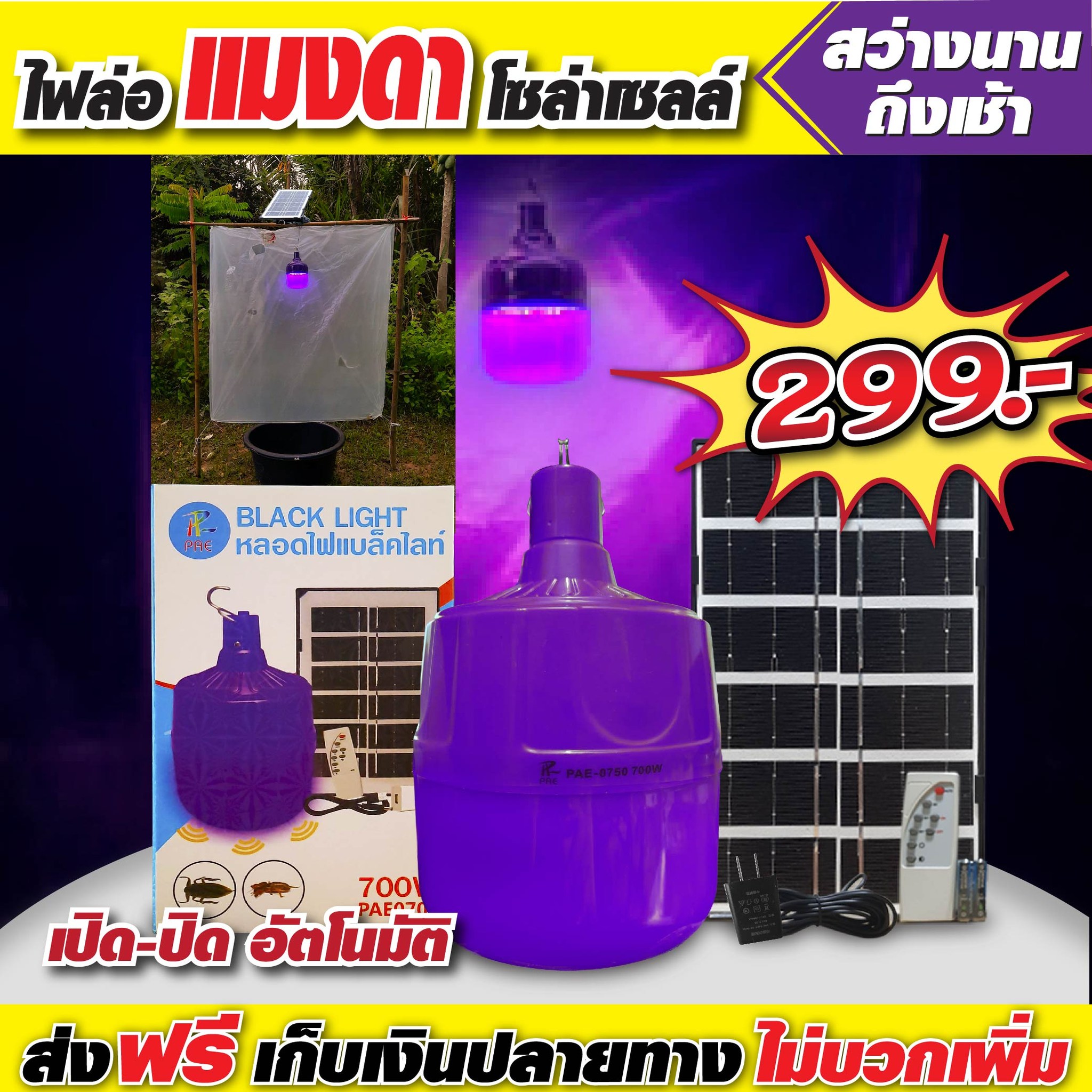 หลอดไฟล่อแมลง หลอดแบล็คไลท์ แมงดา แมงจีซอน แมลงทั่วไป Facebook ad: 1 ชุด ราคา 299 บาท