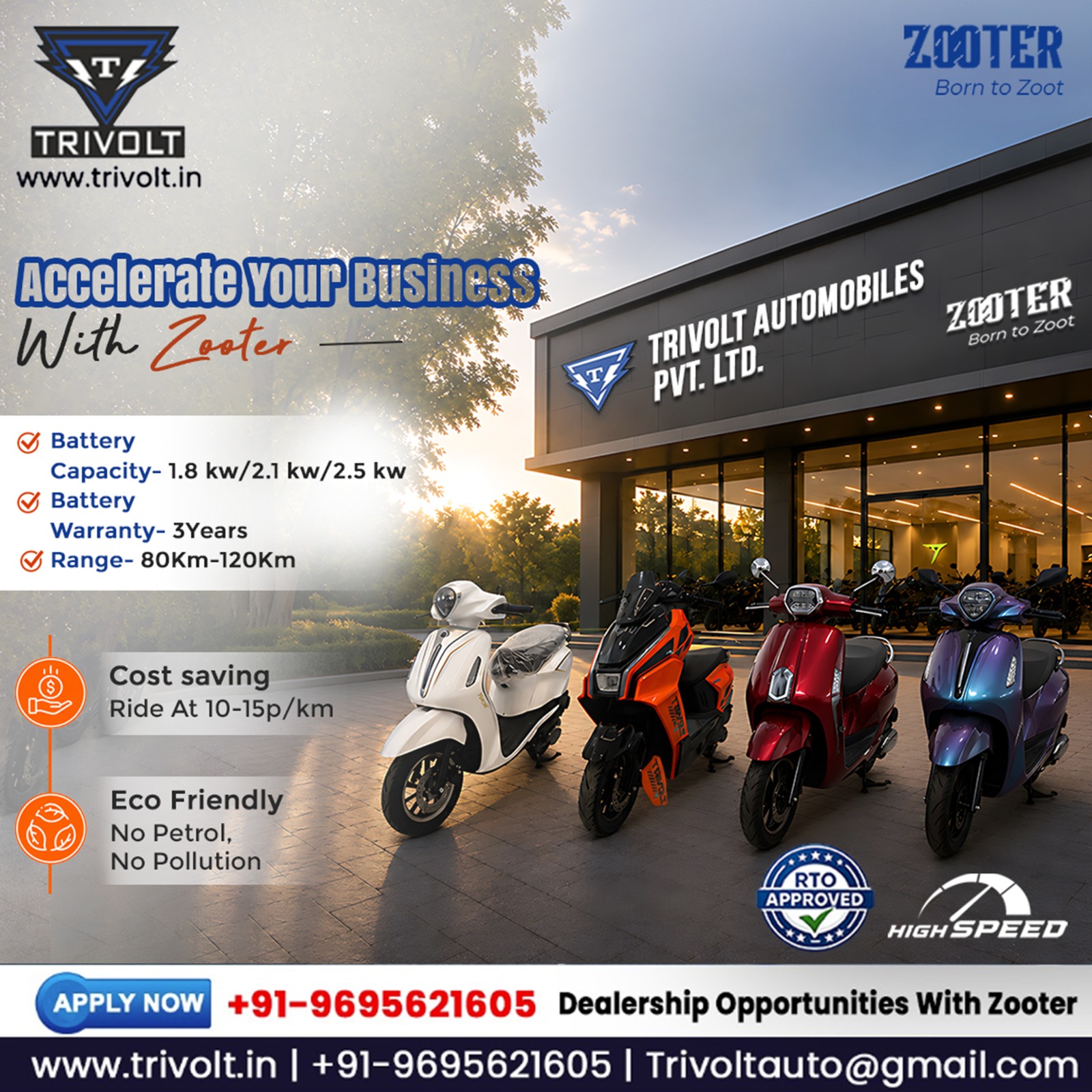 Trivolt Automobiles Pvt. Ltd. Facebook ad: Become an Authorized Zooter Dealer We’re Inviting Next-Gen…