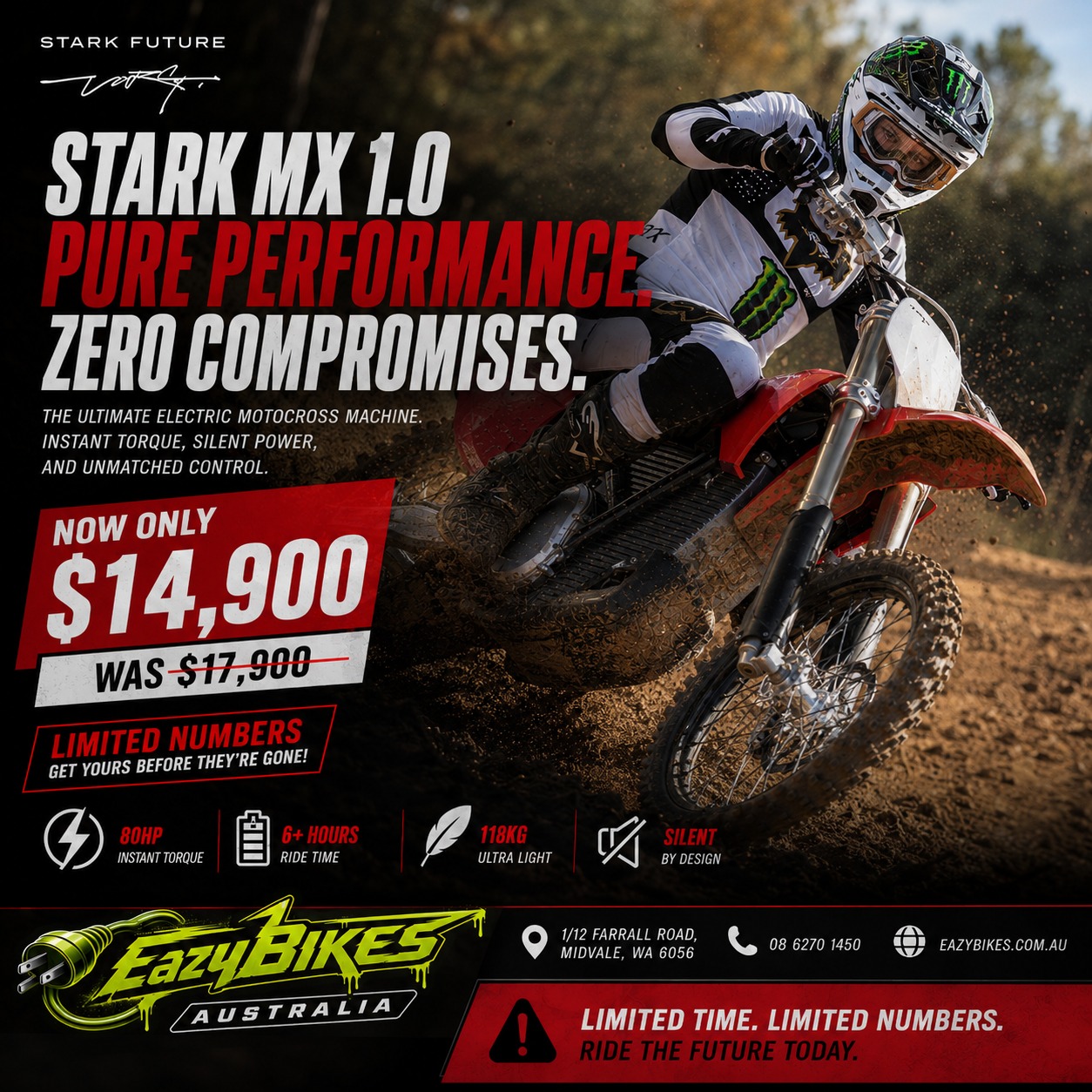 Eazy Bikes Australia Facebook ad: Only 3 MX 1.0 Starks left at $14900!