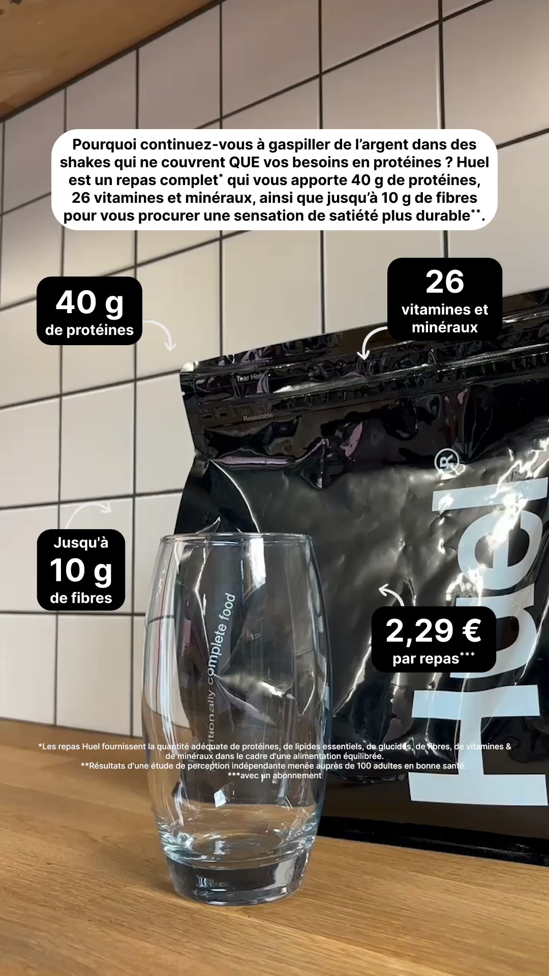 Huel Facebook ad: Améliorez votre déjeuner de bureau