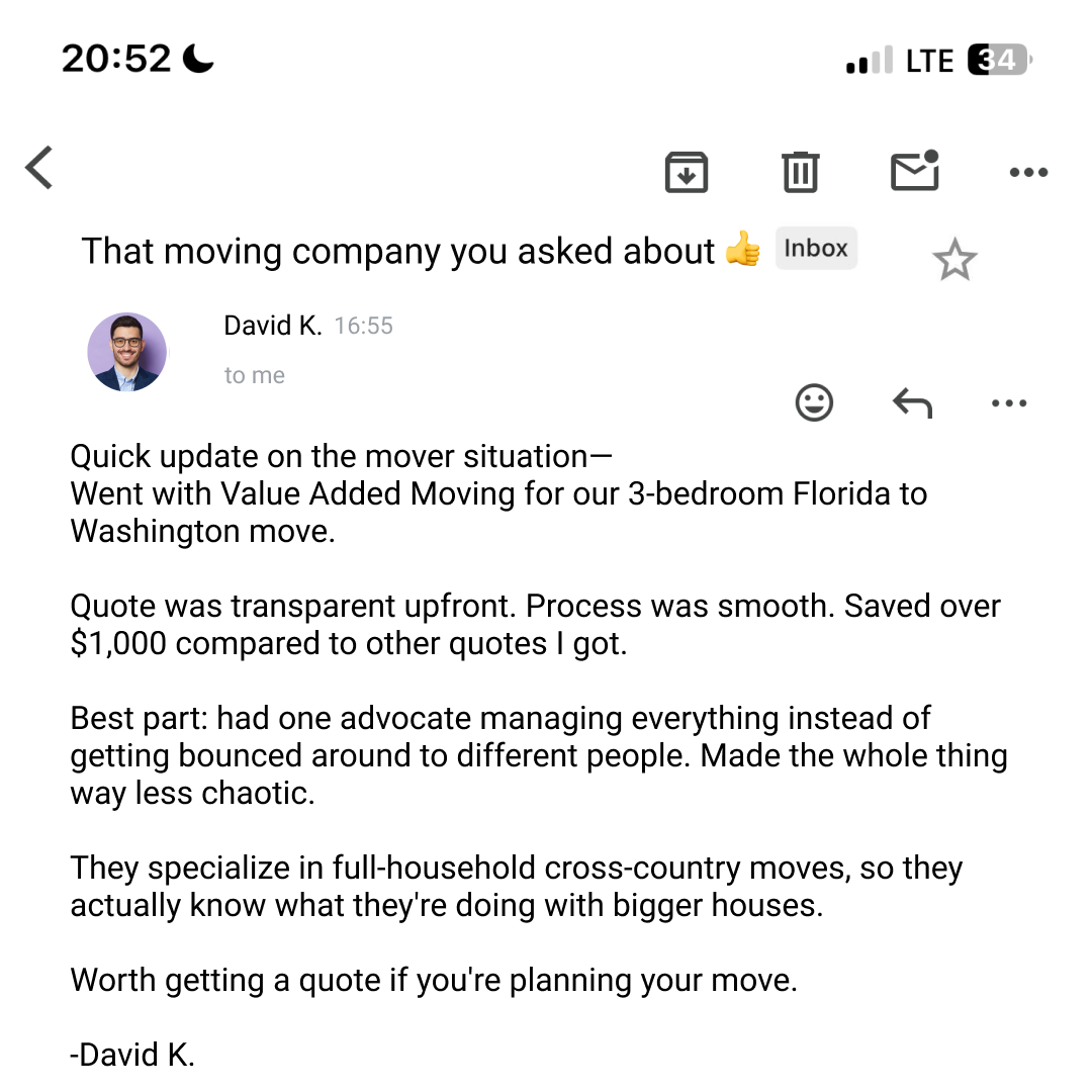 Value Added Moving Facebook ad