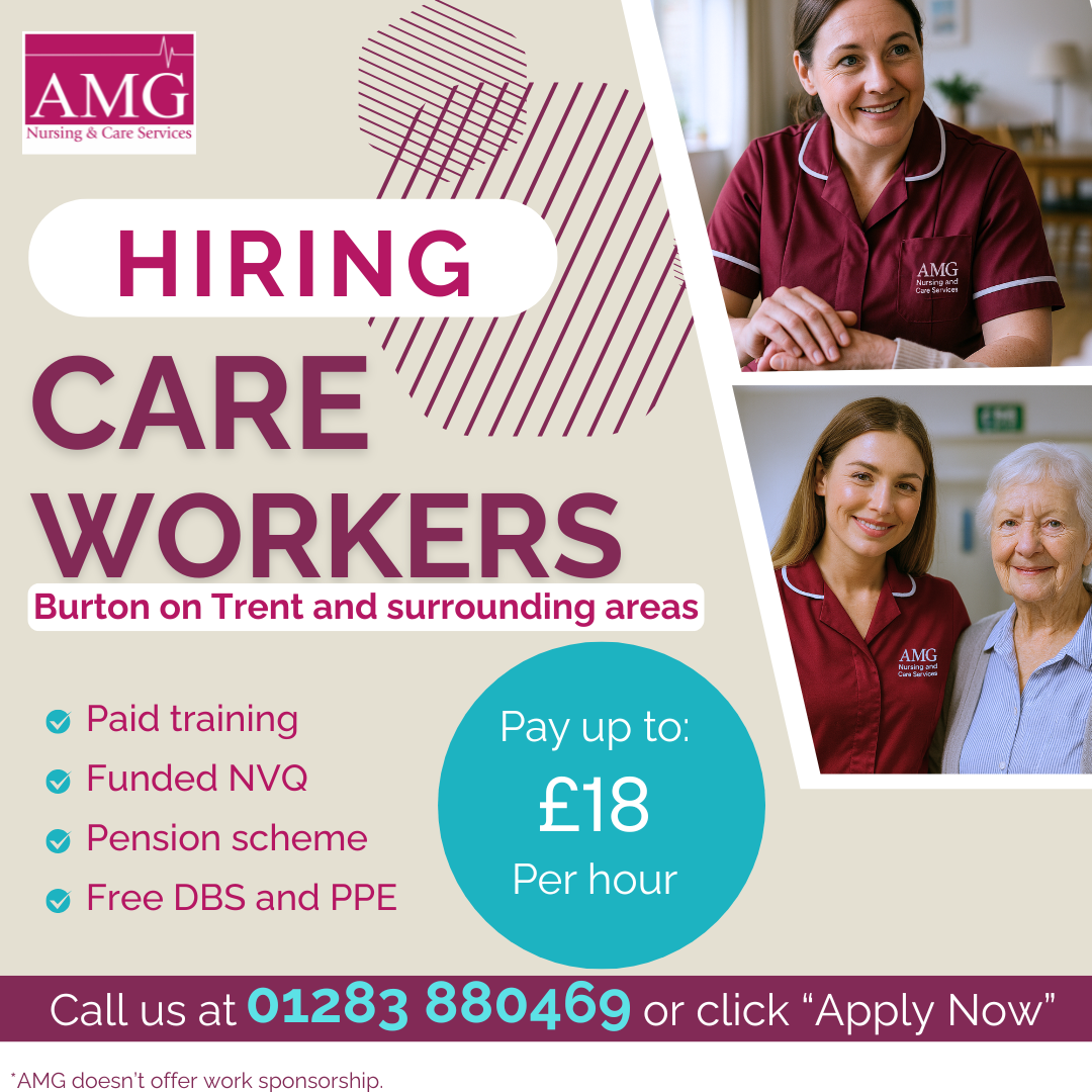 AMG Nursing and Care Services Facebook ad: Earn £18/hr as a Care Worker - Apply Now