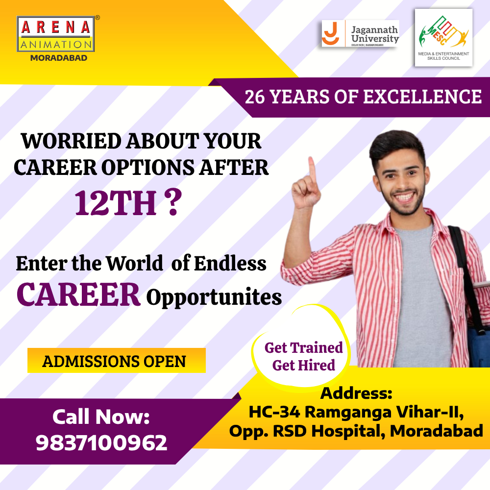 Arena Animation Moradabad Facebook ad: Get trained in Animation, Visual effects, Gaming, Graphics…