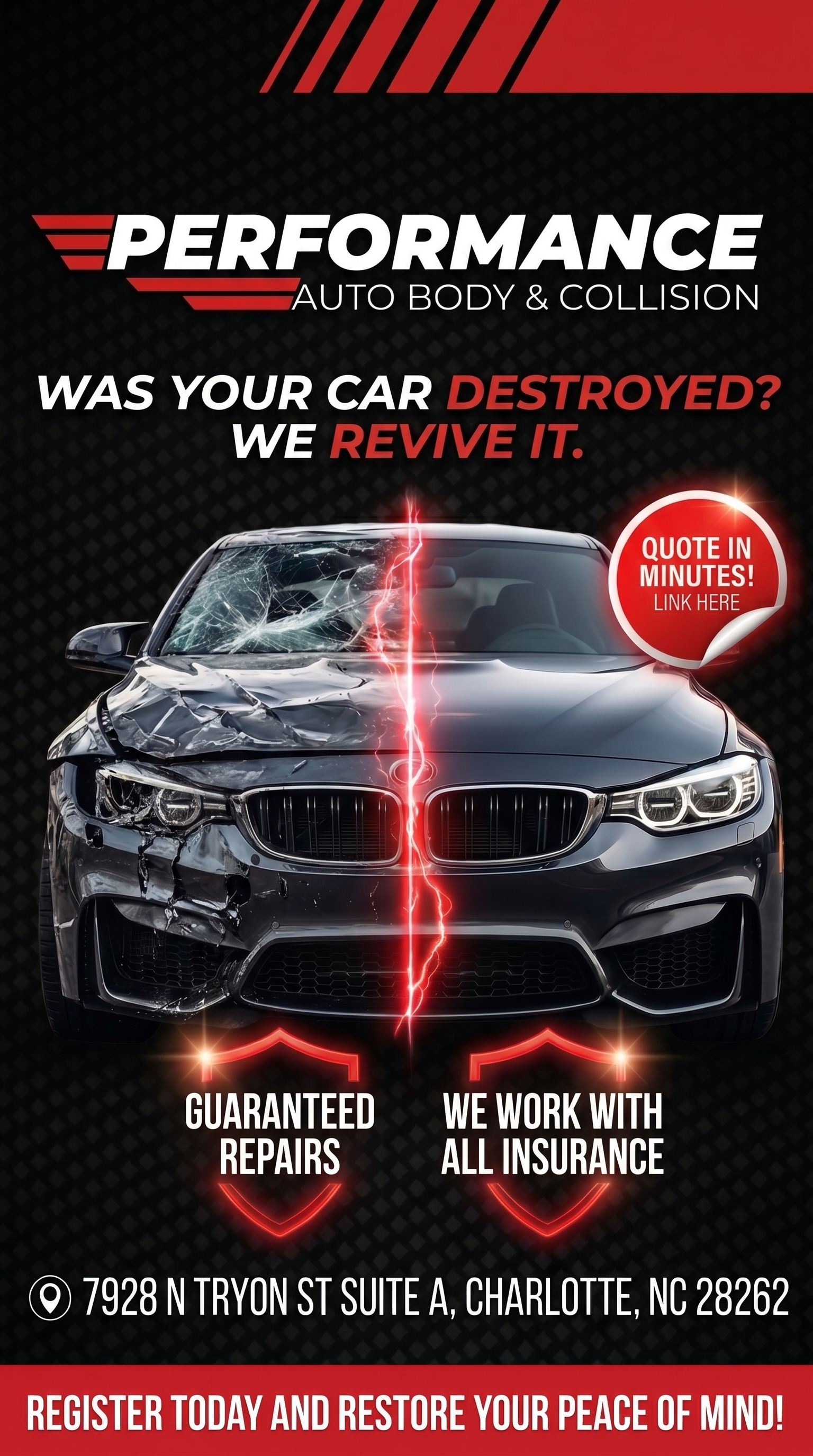 Performance Auto Collision Facebook ad: Car Trouble? Book Your Repair Slot Online in Seconds!
