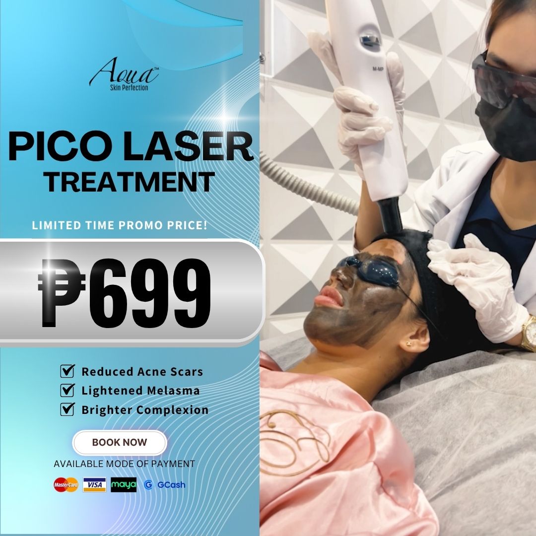 Aqua Mineral SM Fairview Facebook ad: ₱699 Pico Laser Magic! The Ultimate Proof That Acne Scars…