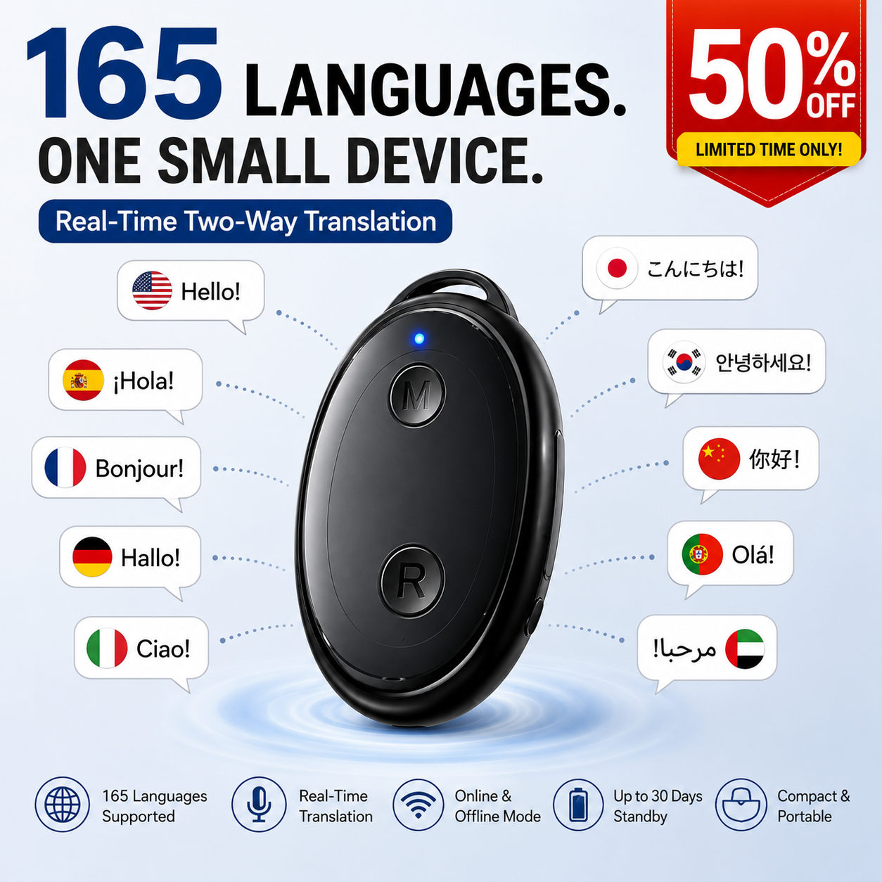 Lunovan Facebook ad: LAST DAY 50% OFF K18 AI Smart Translator 2026- Break…