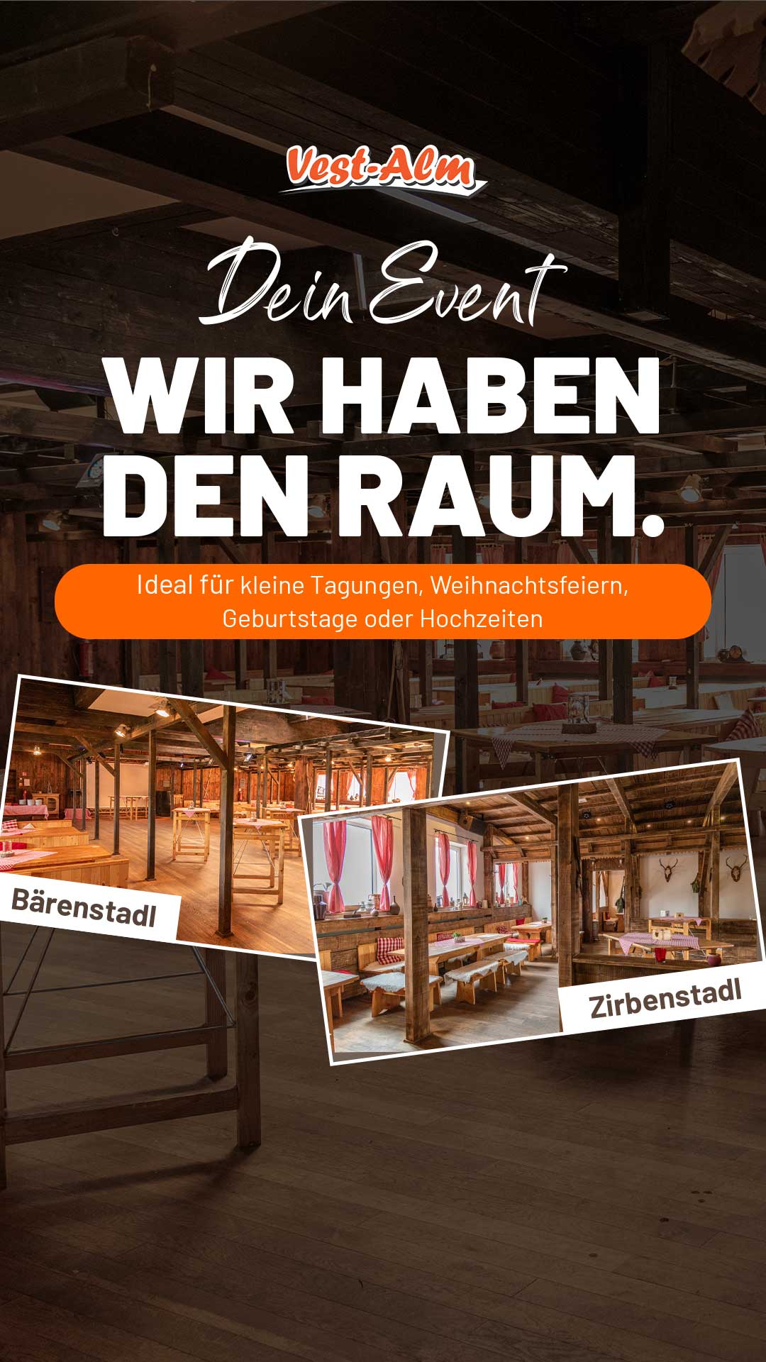 Vest-Alm Facebook ad: Ihr sucht die passende Location für eure Feier?