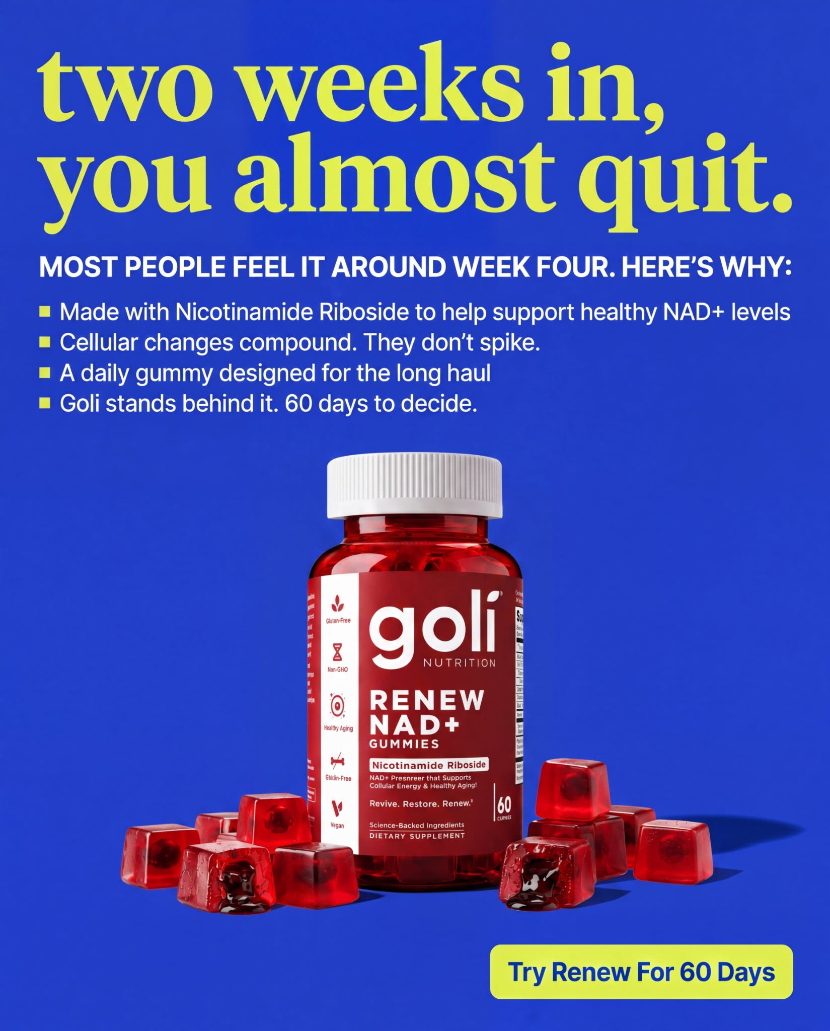 Goli Facebook ad: Zero Sugar, Maximum Yum: 3 FOR 34