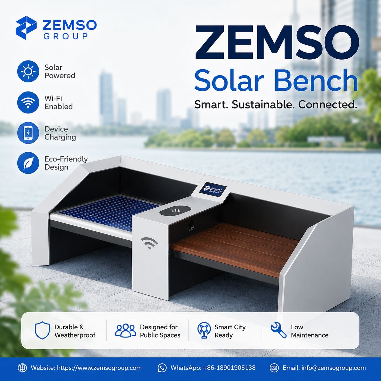 Shanghai ZEMSO Urban Furniture Technology Co.,Ltd. Facebook ad: Smart Solar Bench