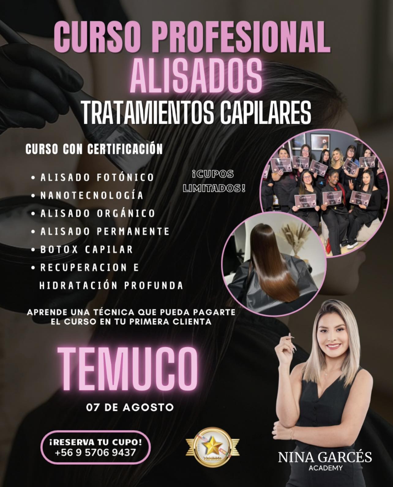 Nina Garcés Academy Facebook ad: TEMUCO CURSO DE ALISADOS Y TRATAMIENTOS CAPILARES