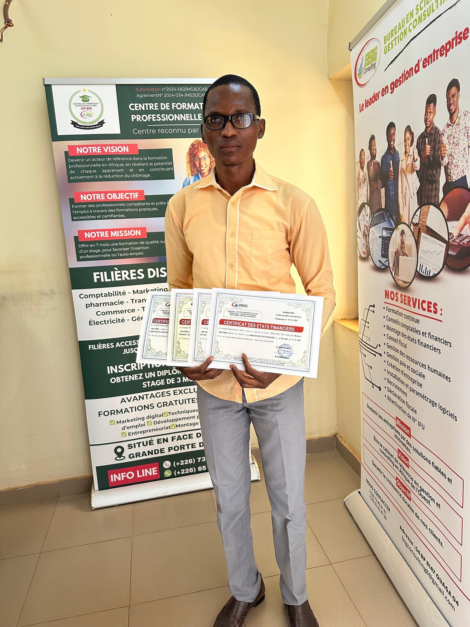 BSG Consulting Facebook ad: *Remise officielle des attestations et certificats deโฆ