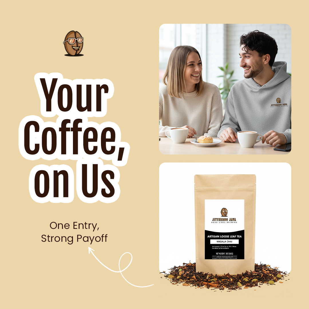 Jitterbugjava.shop Facebook ad: Enter to win $100 toward bold, smooth coffee…