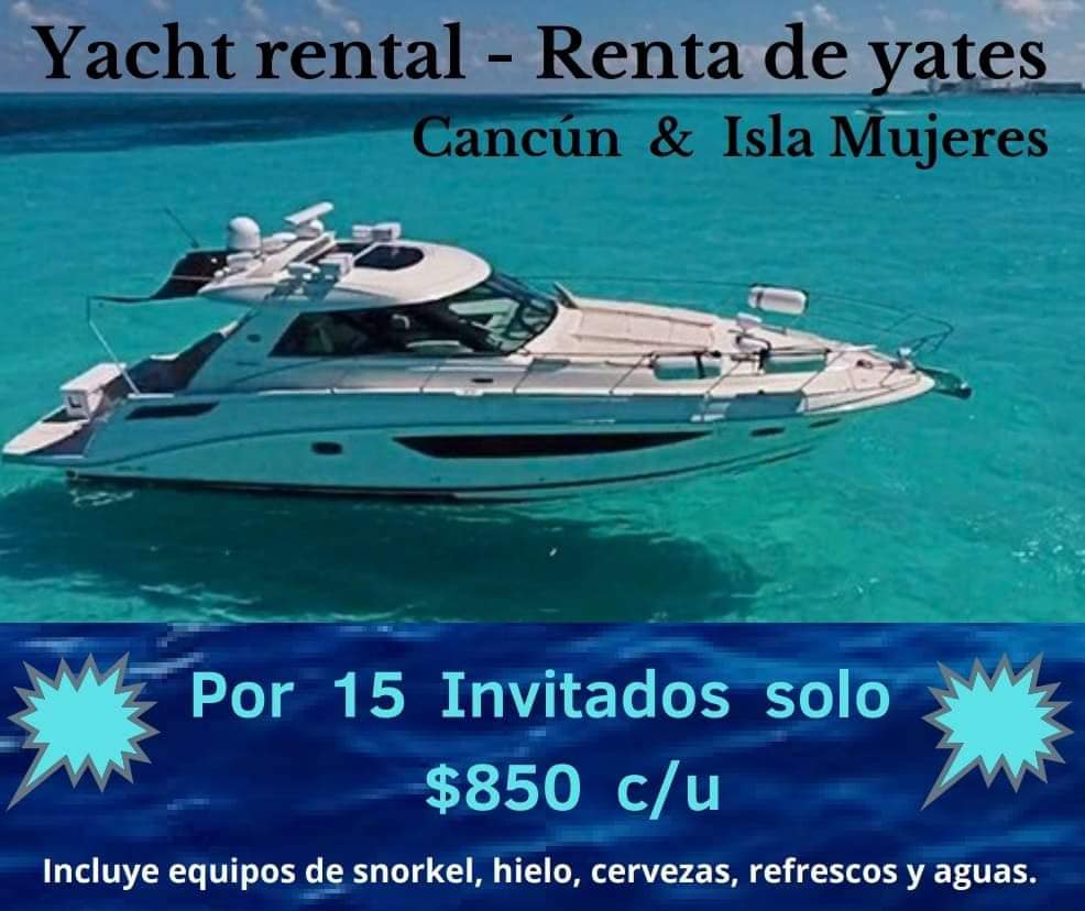 Yacht Tours Cancun Facebook ad: Disfruta de el hermoso mar Caribe en este…