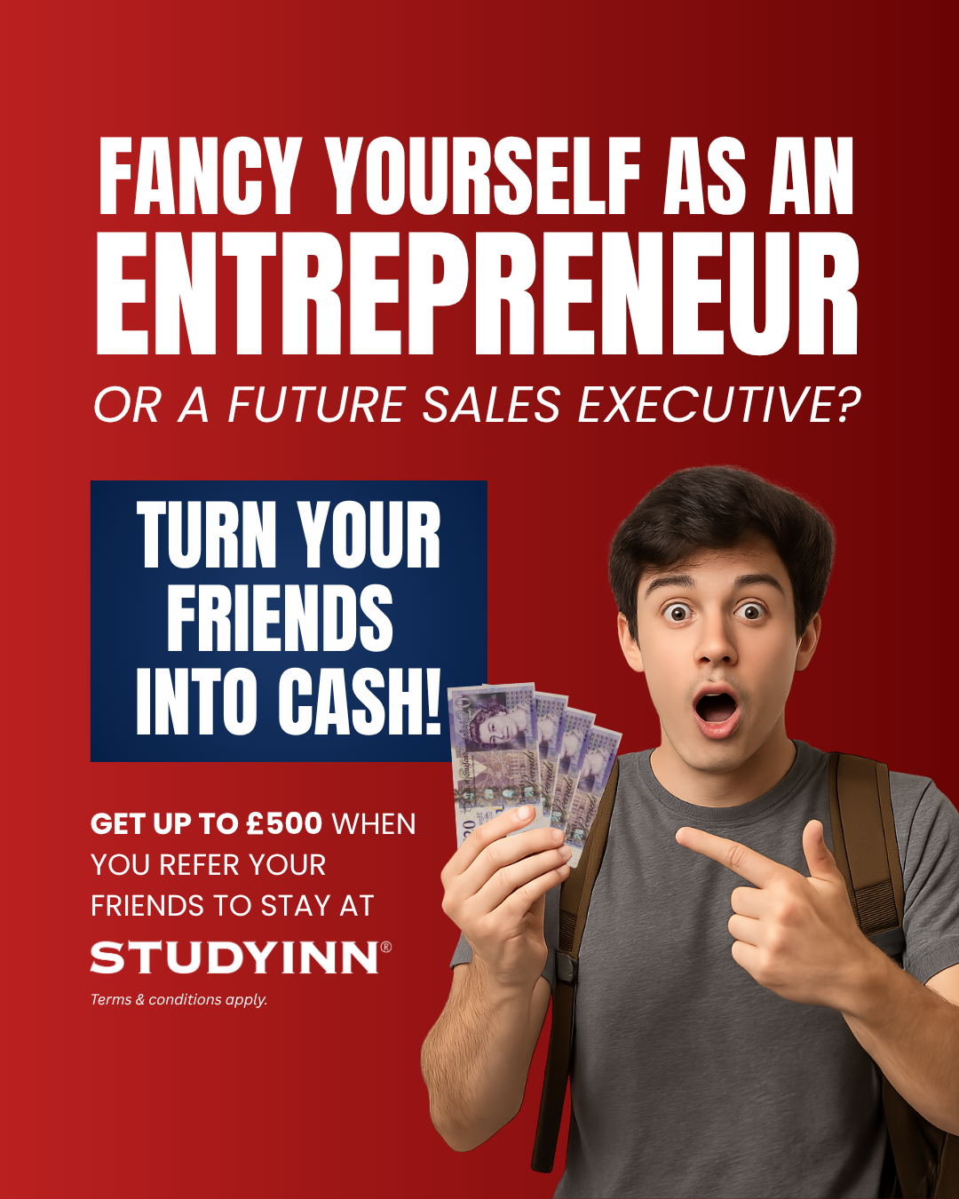 StudyInn Facebook ad: Earn Up to £500
