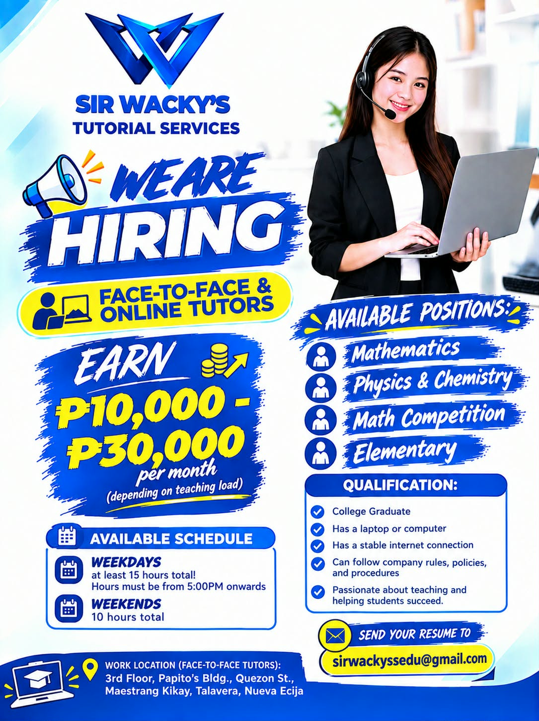 Sir Wacky's Tutorial Facebook ad: Join Our Team of Dedicated Tutors
