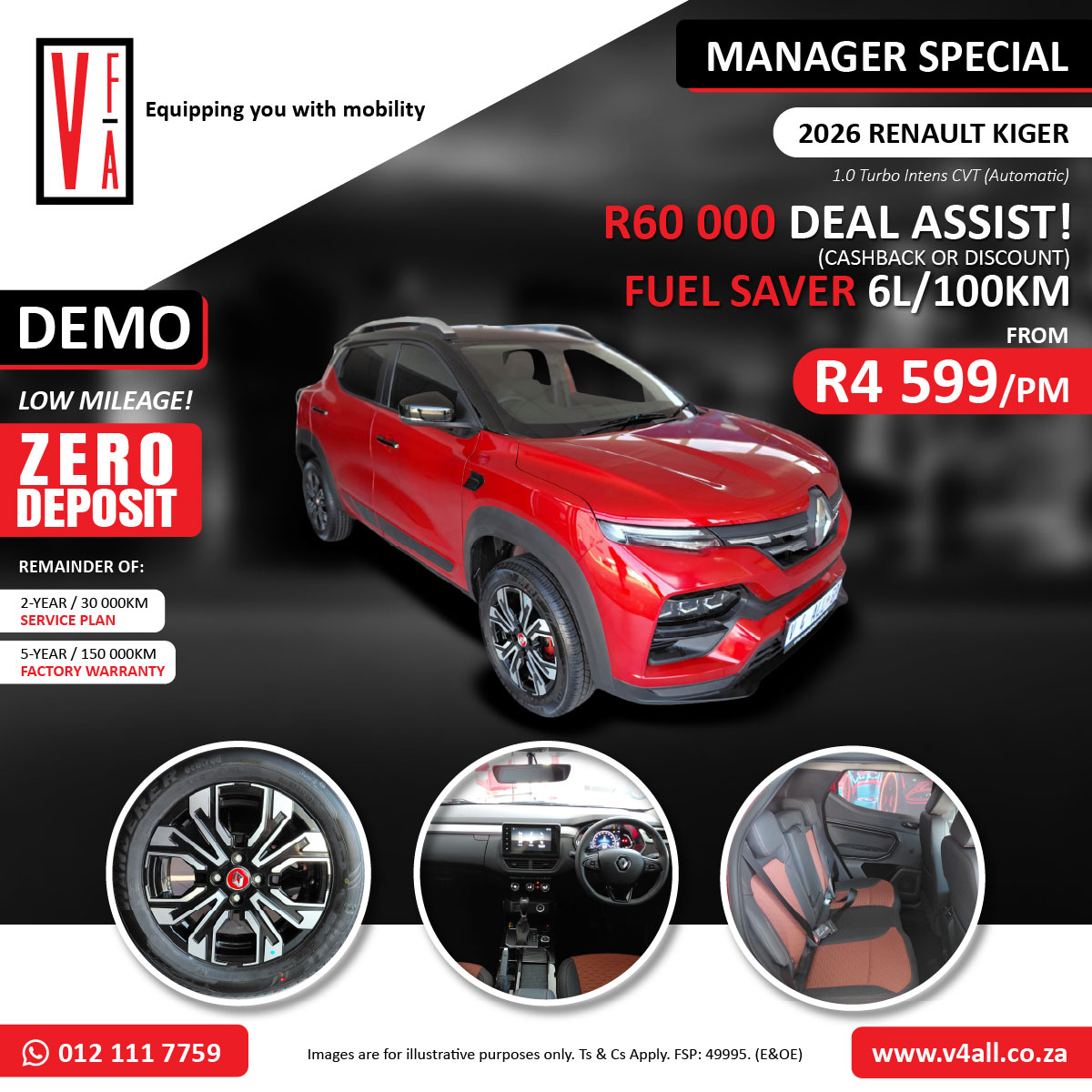 Vehicles For All Facebook ad: 2026 Demo Renault Kiger 1.0 Turbo Intens CVT Awaits You!