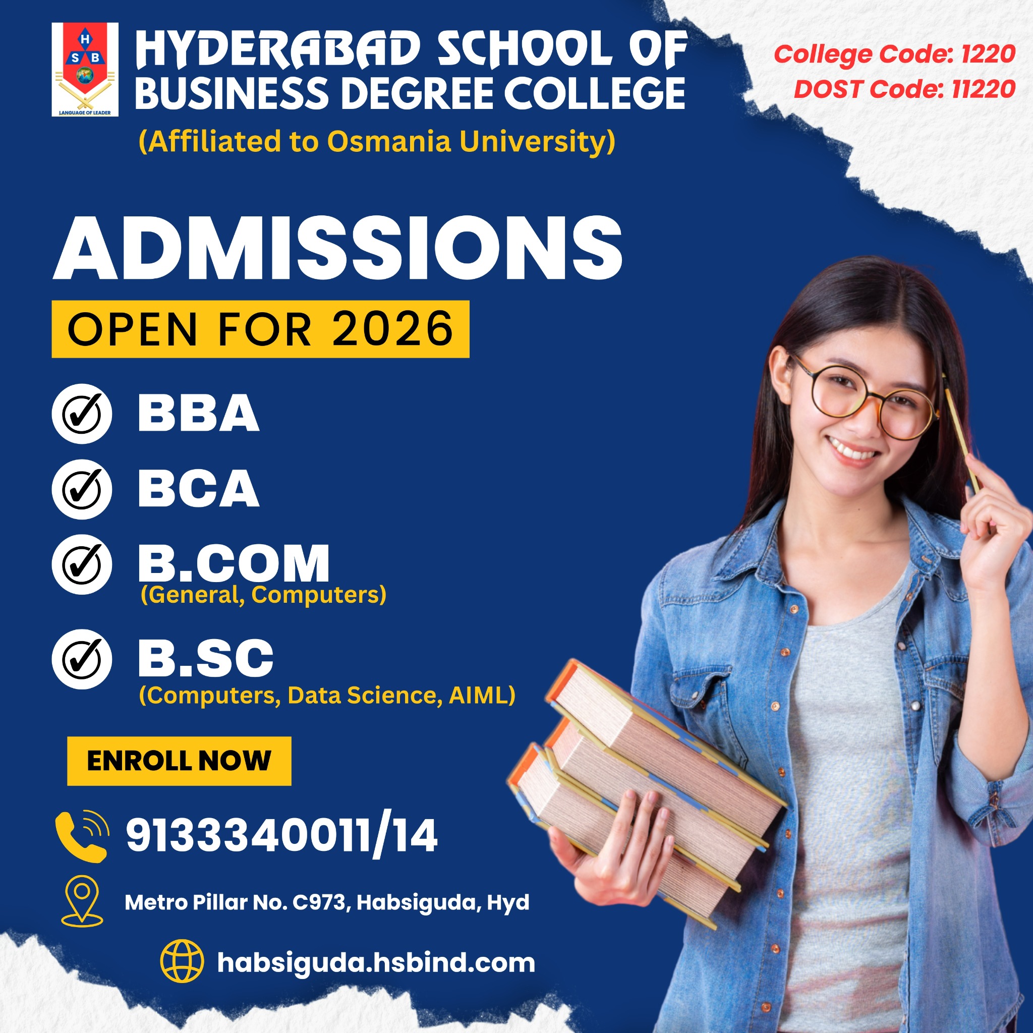 HSB Degree College Facebook ad: Admissions Open 2026