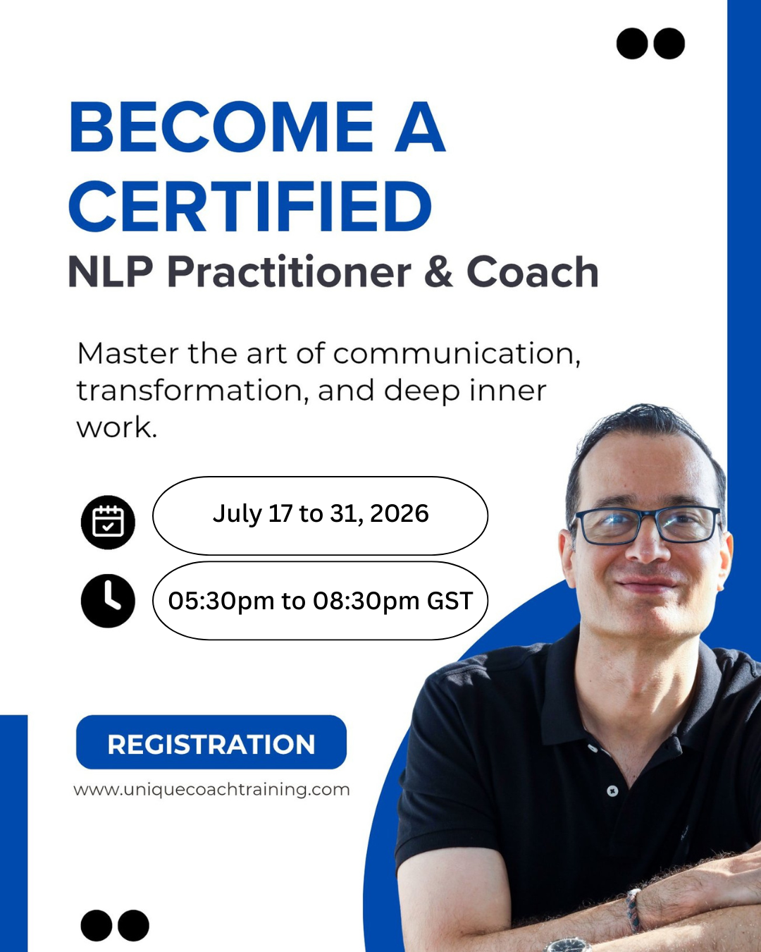 Unique Coach Training Facebook ad: Become a Certified NLP Practitioner & Coach