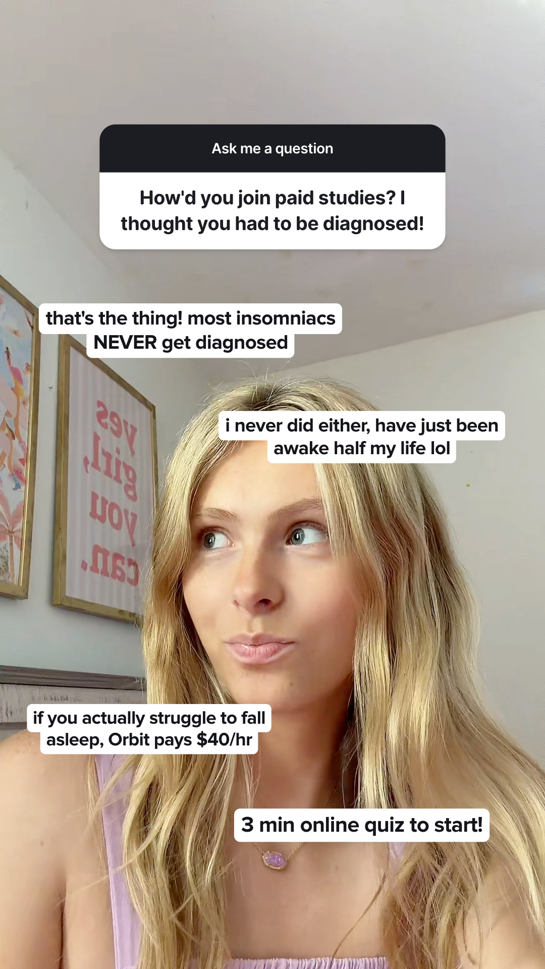 Orbit Clinical Facebook ad: Can't Fall Asleep? Get Paid $40/Hr
