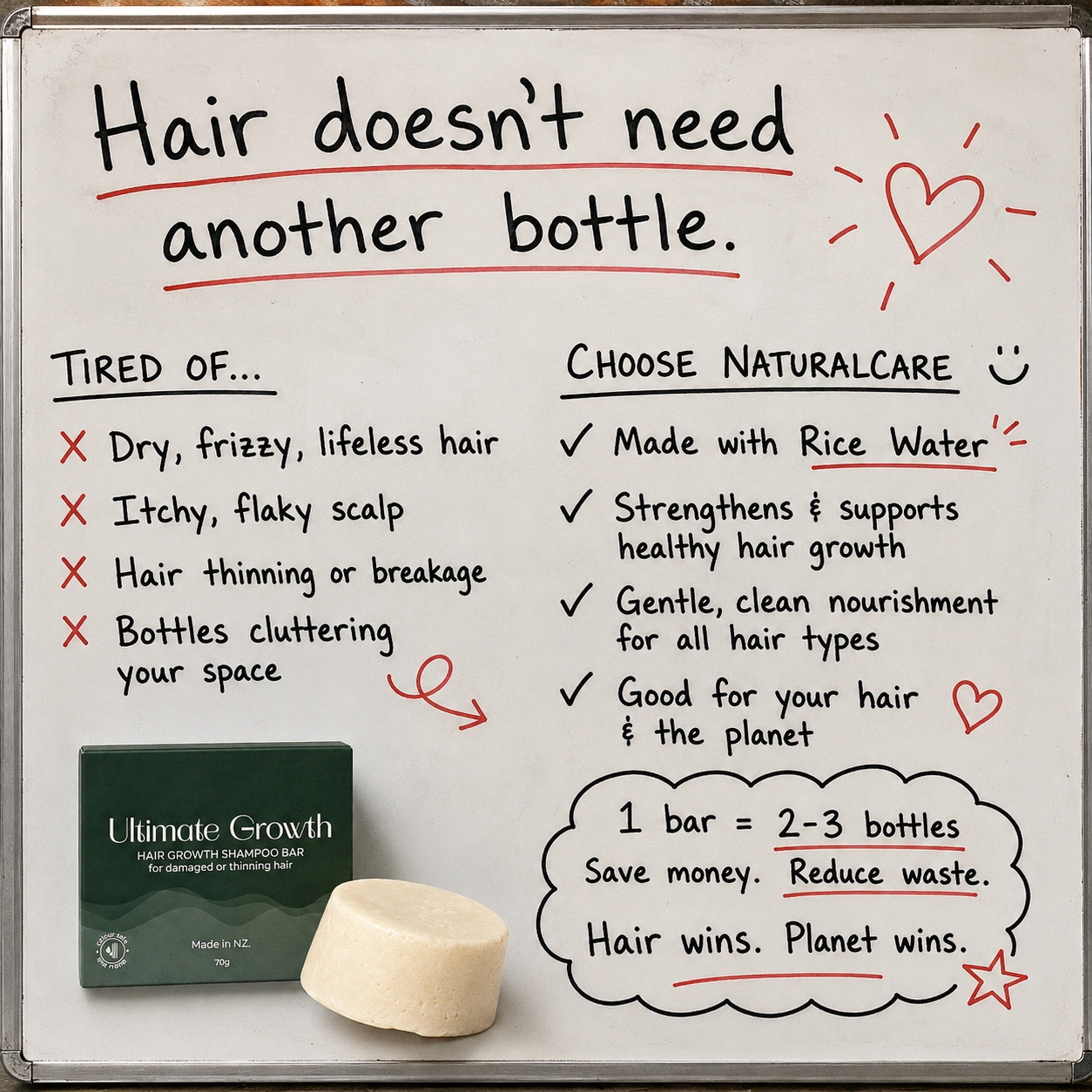 NaturalCare NZ Facebook ad: Shampoo bars with over 3,500 five-star reviews
