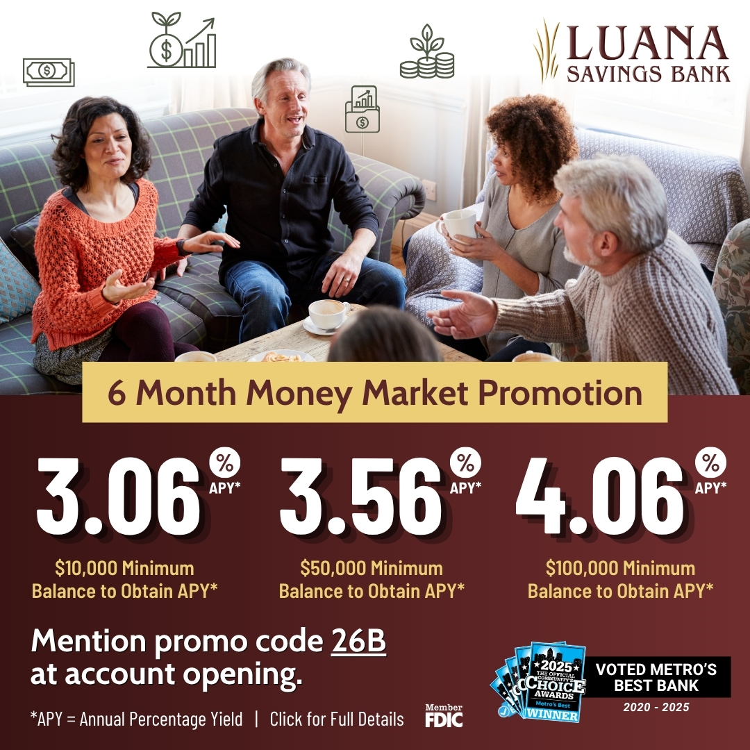 Luana Savings Bank Facebook ad from May 29, 2026
