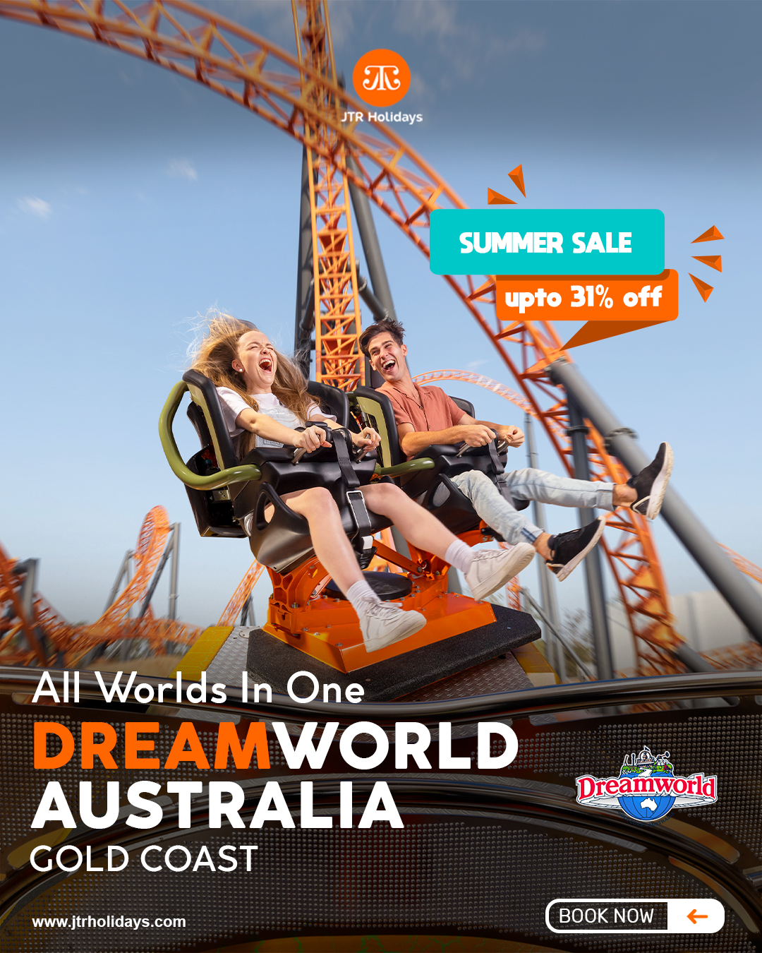 JTR Holidays Facebook ad: Book Dreamworld Tickets Today