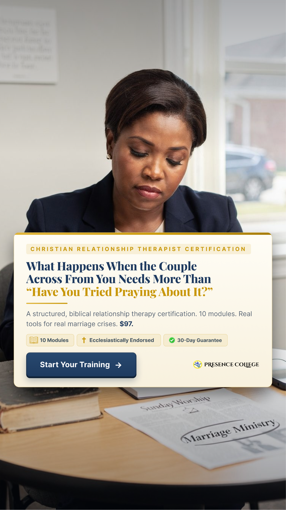 Presence College Facebook ad